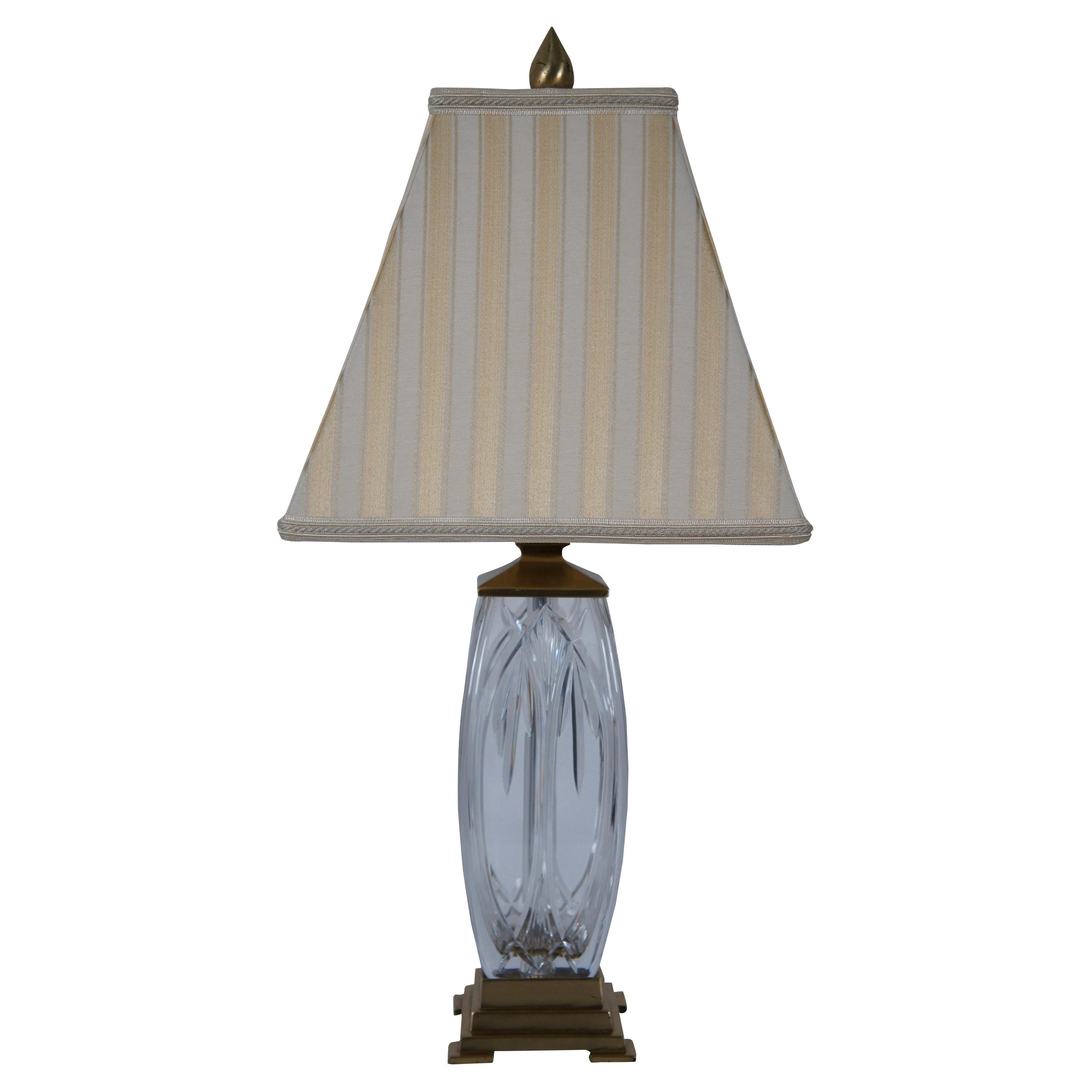 Waterford Cut Crystal Finn Versailles Brass Table Accent Lamp Striped Shade