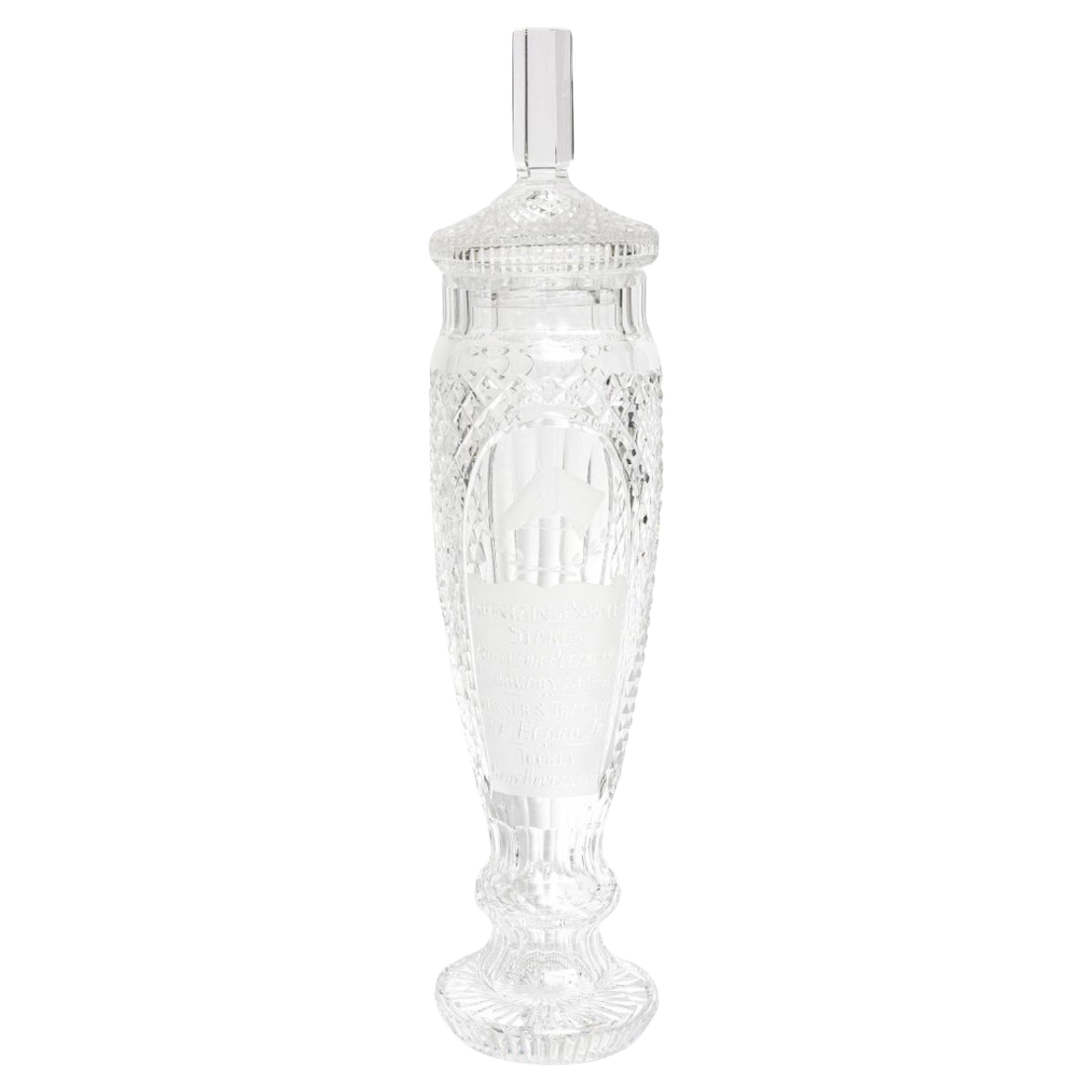 Waterford Cut Crystal Horse Racing Tall Jar Trophy Award For Sale