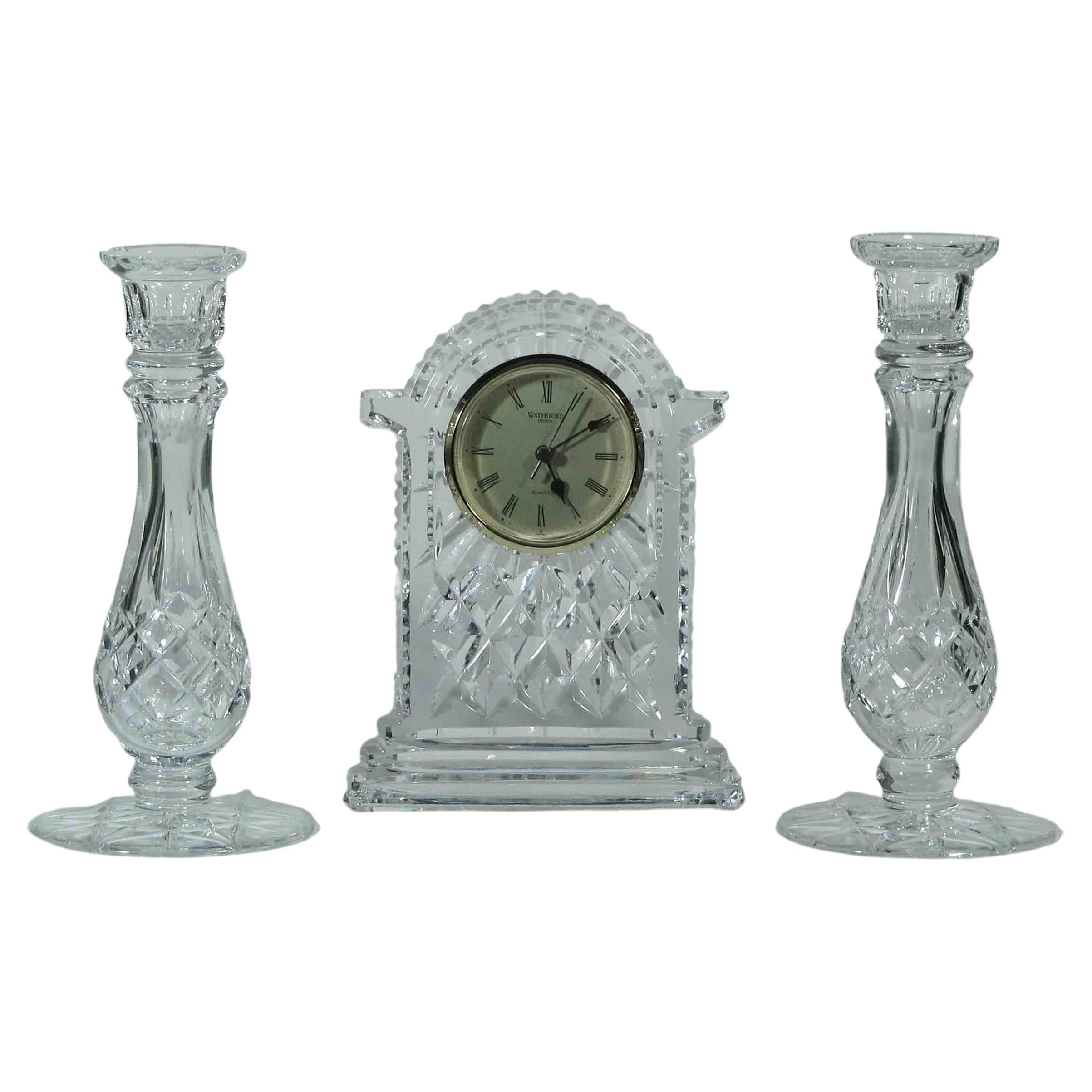 Waterford Cut Glass Mantle Clock and Garniture