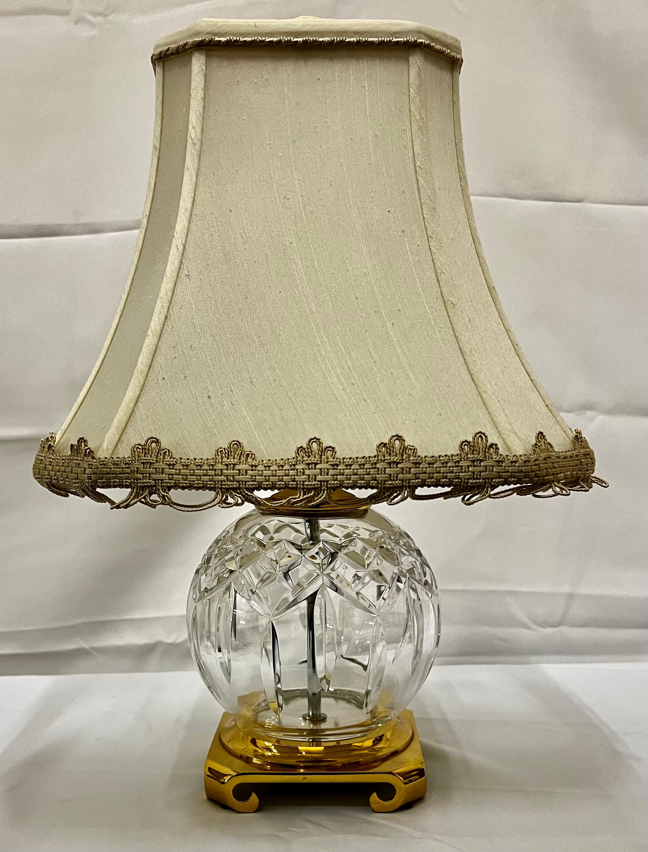 Waterford “Lismore” Round Cut Crystal Table Lamp-Customized Shade, Brass Base For Sale 2