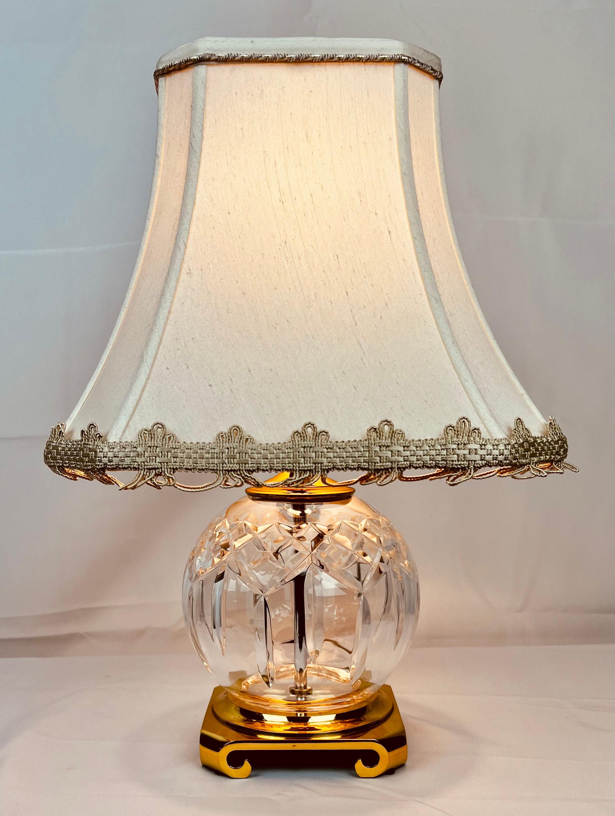 Waterford “Lismore” Round Cut Crystal Table Lamp-Customized Shade, Brass Base For Sale 3