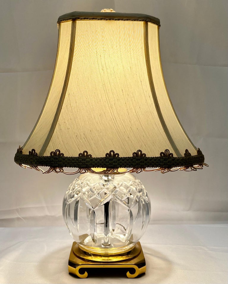 Waterford Lismore Round Cut Crystal Table Lamp Customized Shade Brass Base