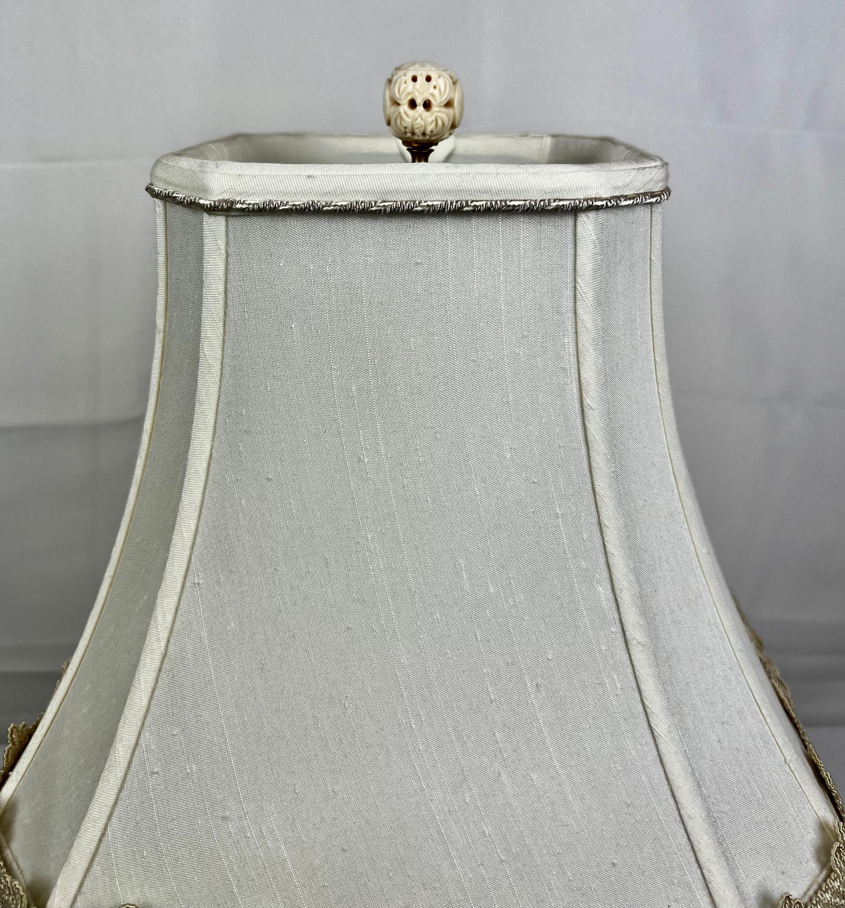 Modern Waterford “Lismore” Round Cut Crystal Table Lamp-Customized Shade, Brass Base For Sale