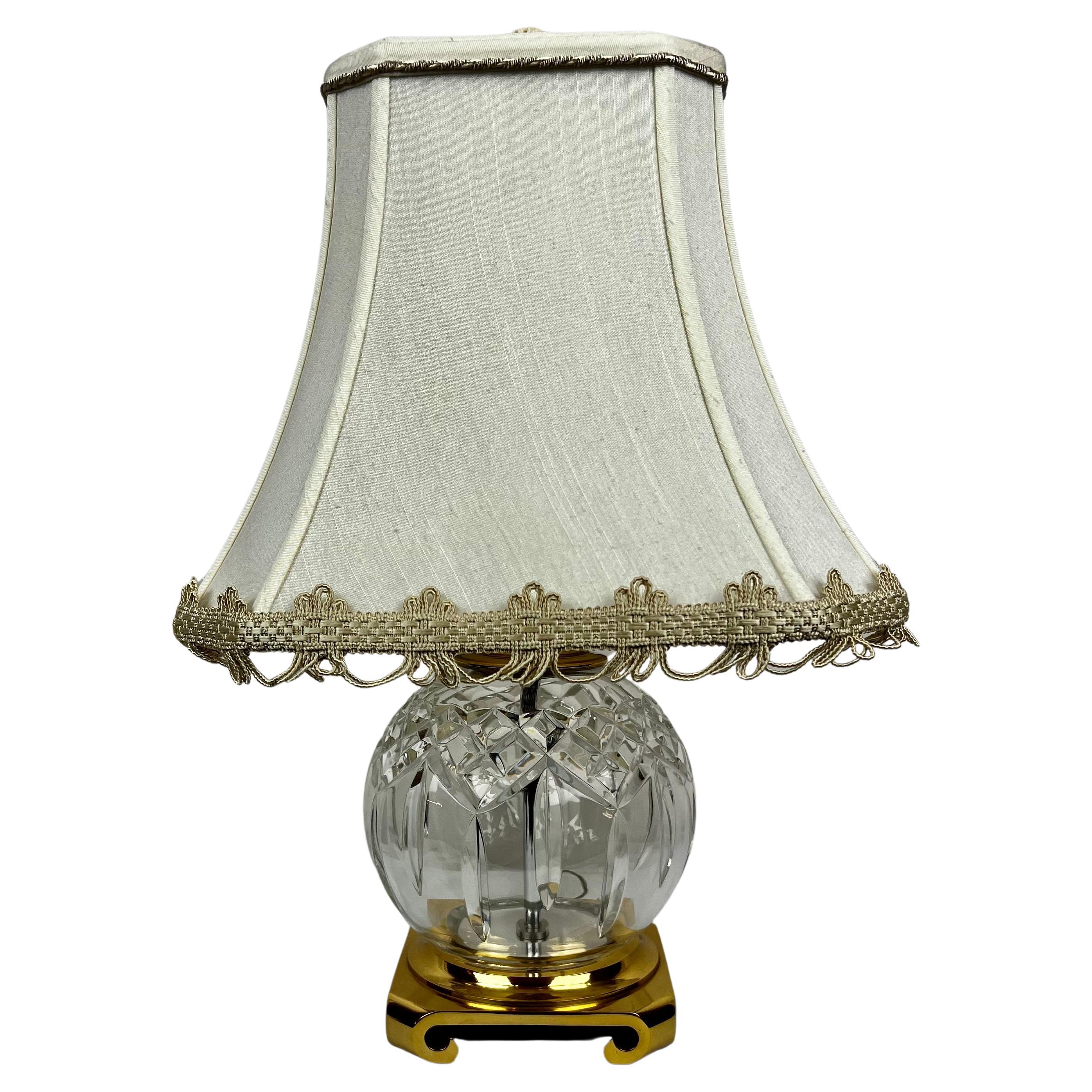 Waterford “Lismore” Round Cut Crystal Table Lamp-Customized Shade, Brass Base