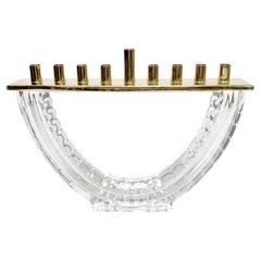 Waterford Menorah Crystal Glass and Polished Brass Hanukkah Judaica