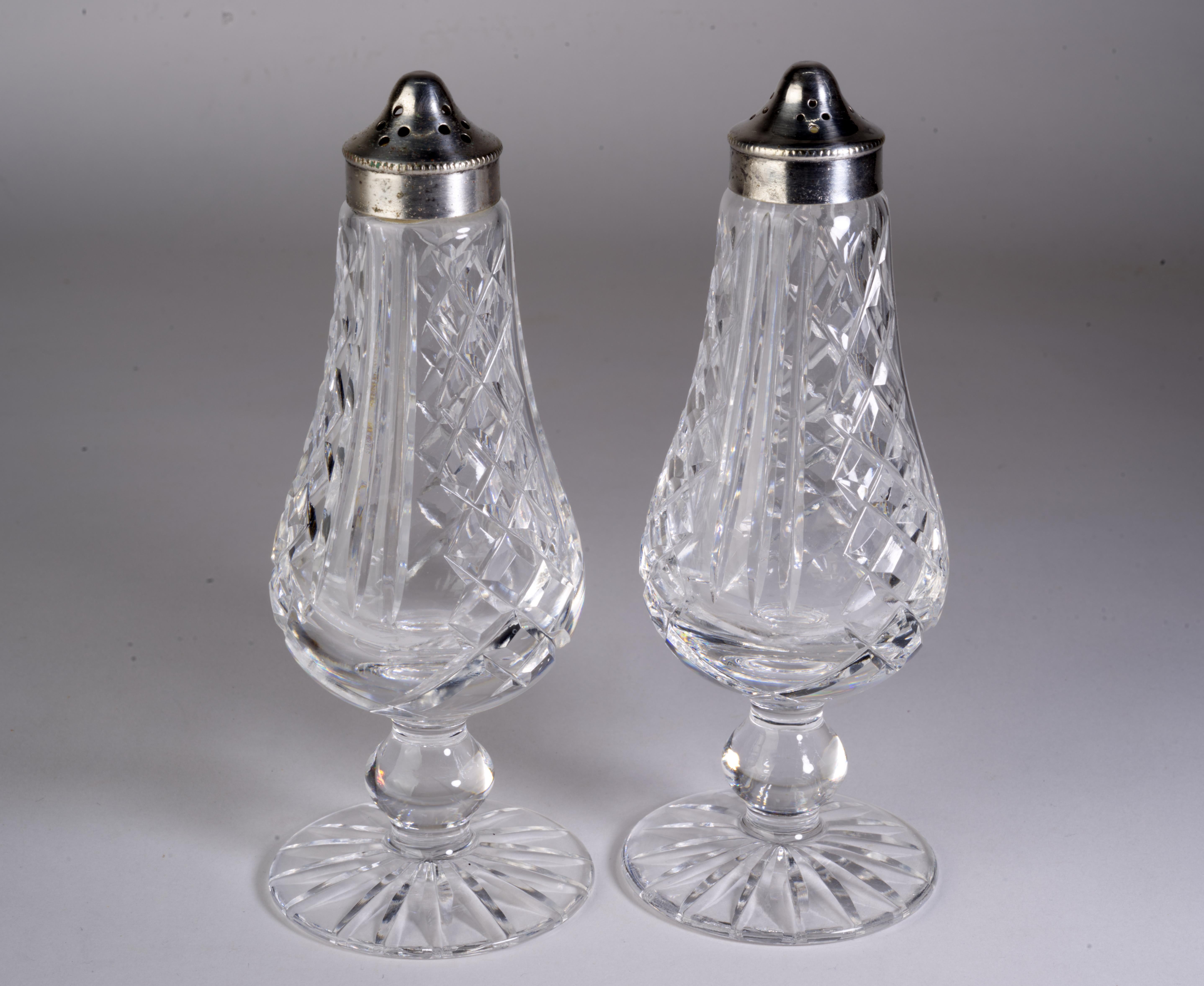 Irish Waterford Rare Crystal Footed Salt & Pepper Shakers Glengarriff For Sale
