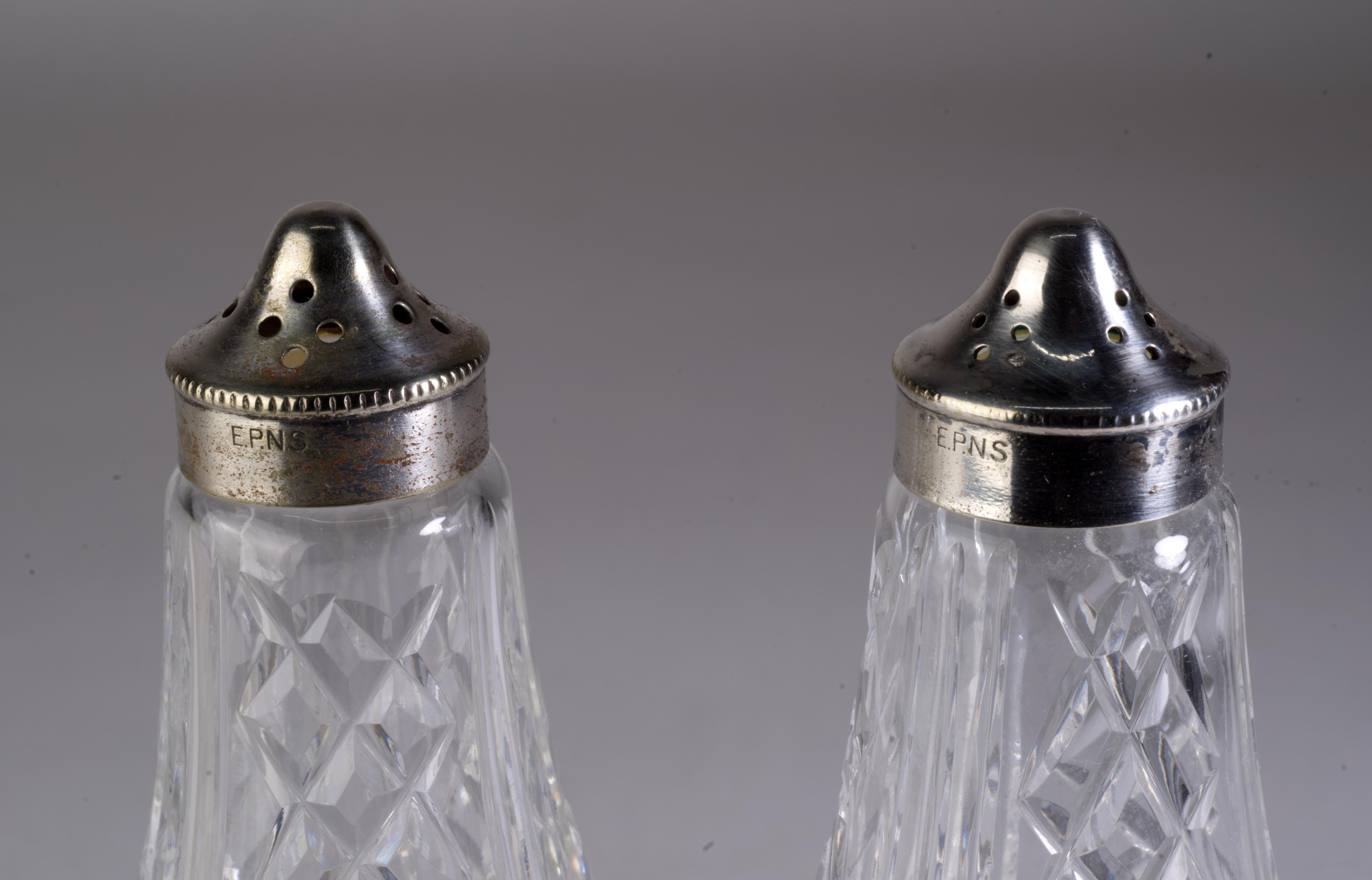 Silvered Waterford Rare Crystal Footed Salt & Pepper Shakers Glengarriff For Sale