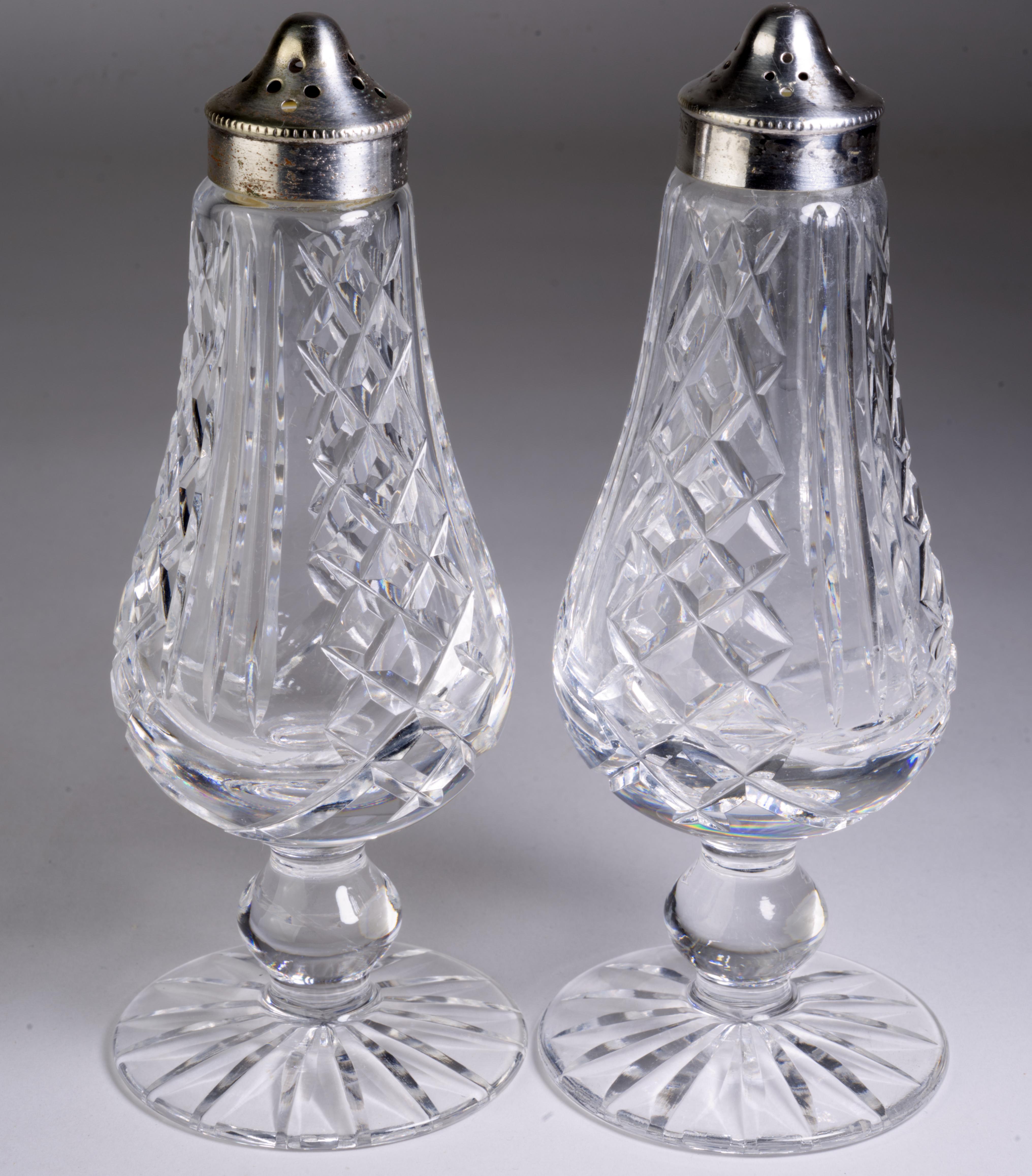 20th Century Waterford Rare Crystal Footed Salt & Pepper Shakers Glengarriff For Sale
