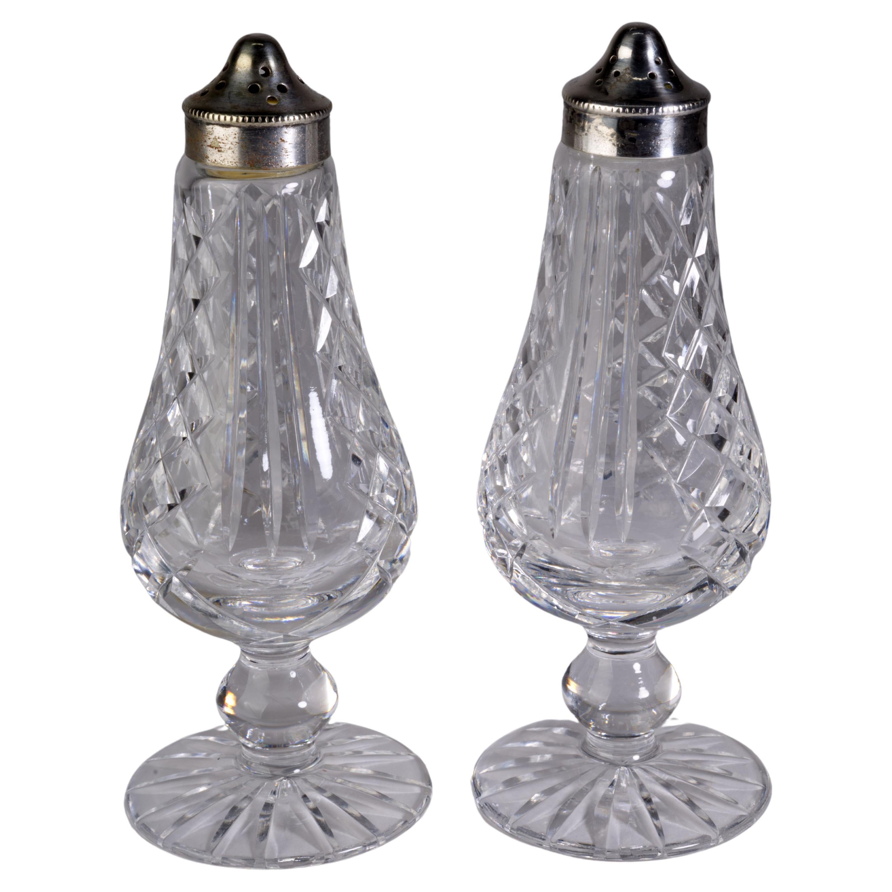 Waterford Rare Crystal Footed Salt & Pepper Shakers Glengarriff For Sale
