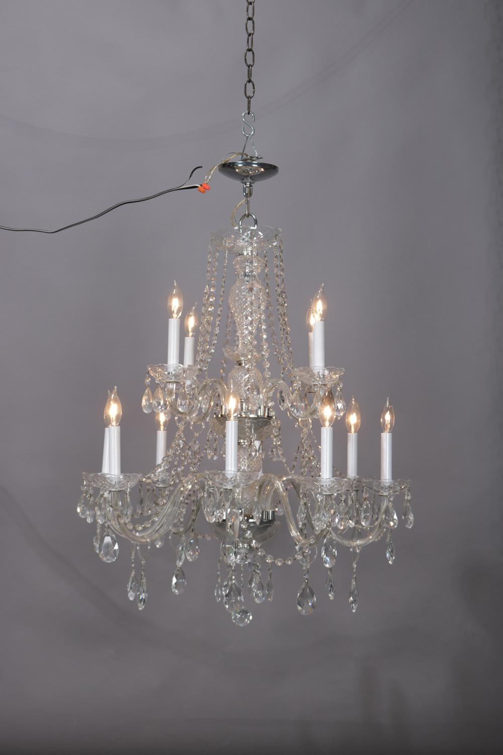 20th Century Waterford School French Style 12-Light Tiered Branch Crystal Chandelier