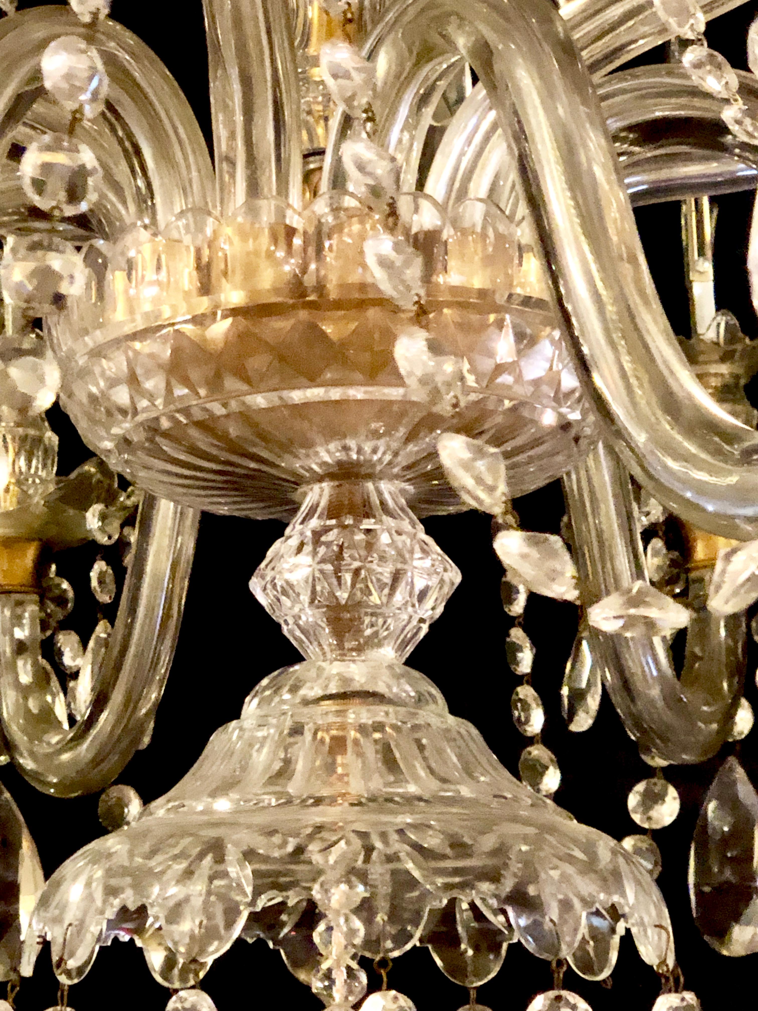 Waterford Style 1940 Cut Crystal Chandelier with Palatial Center Column Sphere 3