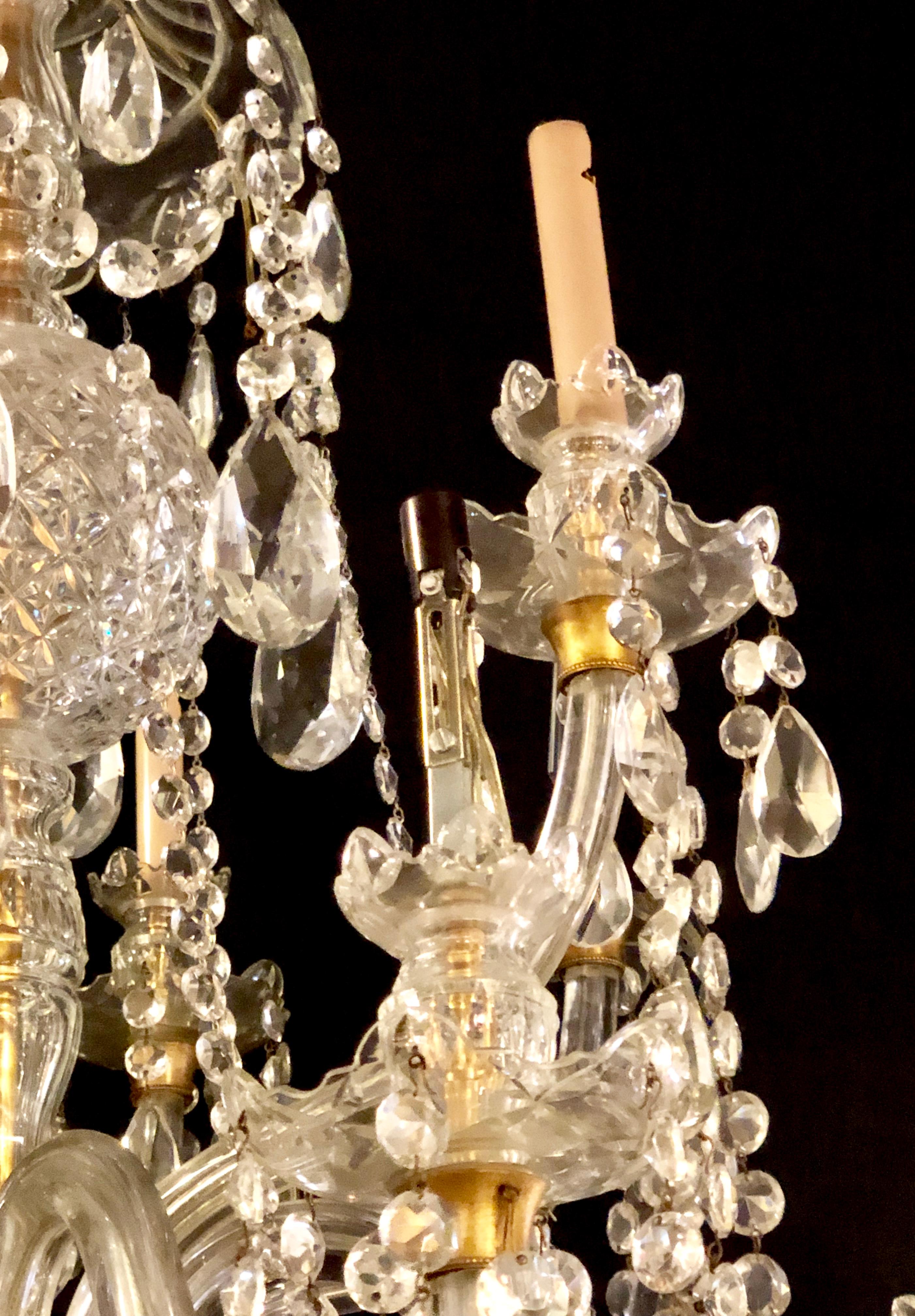 Waterford Style 1940 Cut Crystal Chandelier with Palatial Center Column Sphere 4