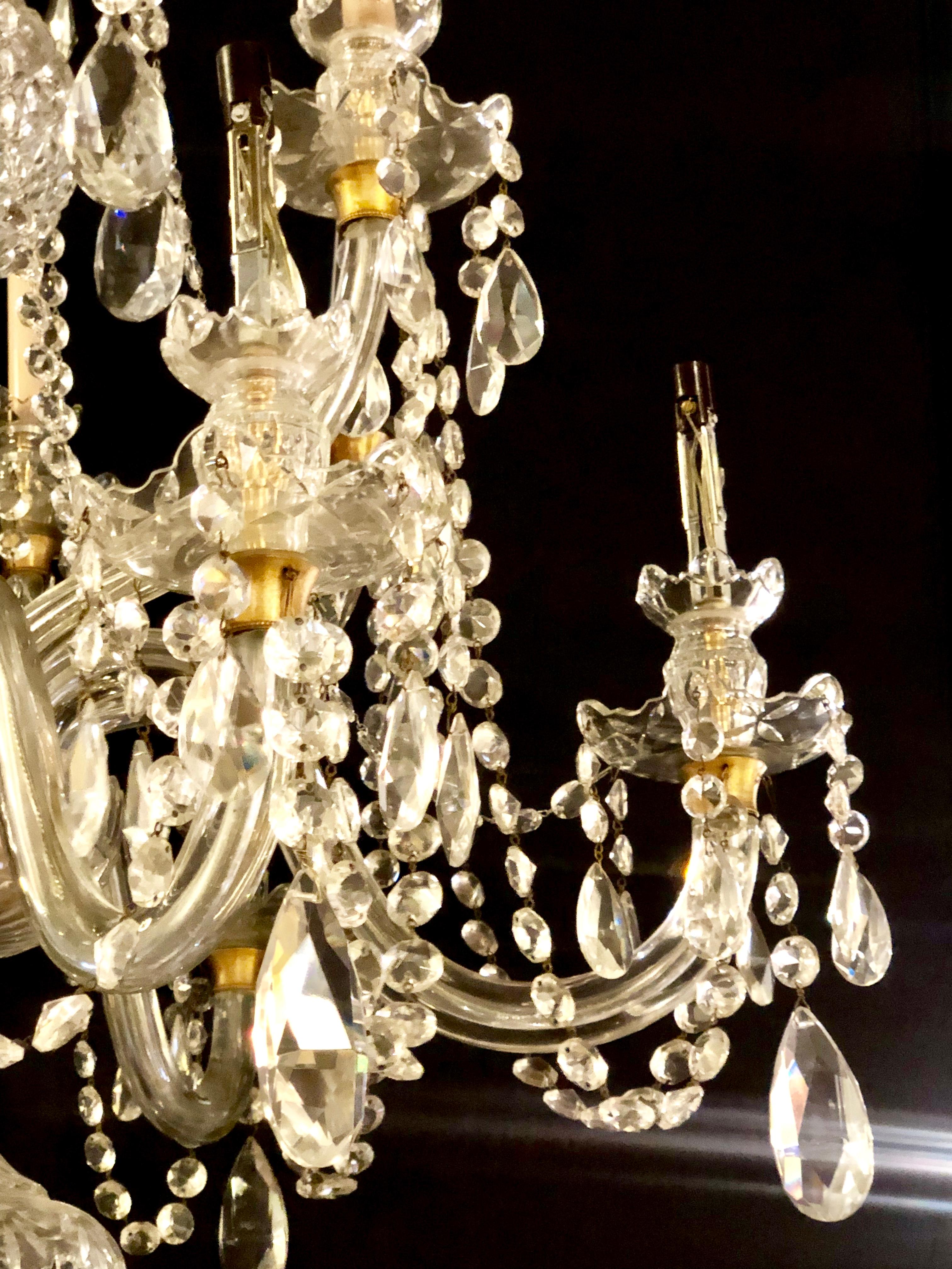 Waterford Style 1940 Cut Crystal Chandelier with Palatial Center Column Sphere 5