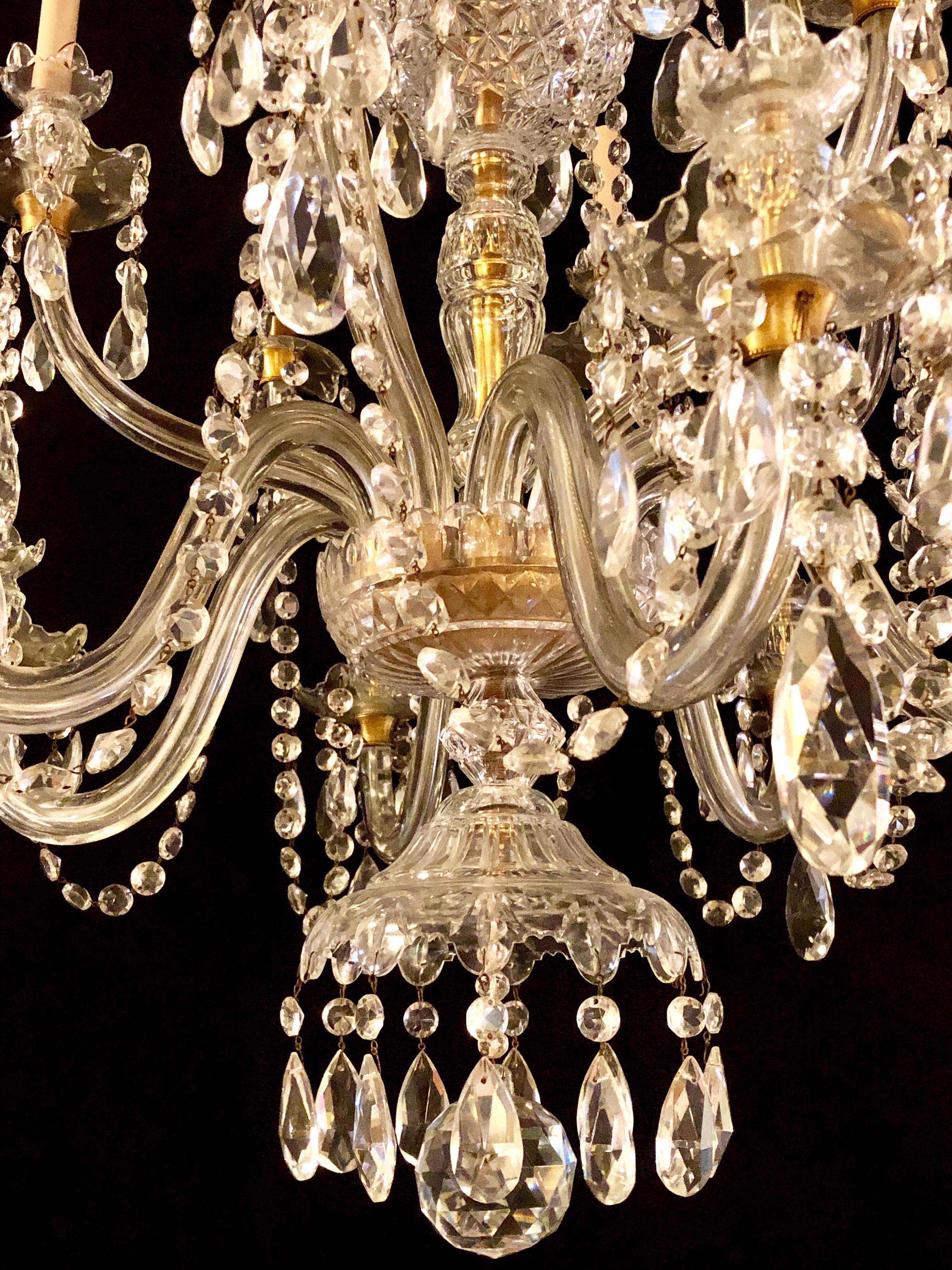 Waterford Style 1940 Cut Crystal Chandelier with Palatial Center Column Sphere 8