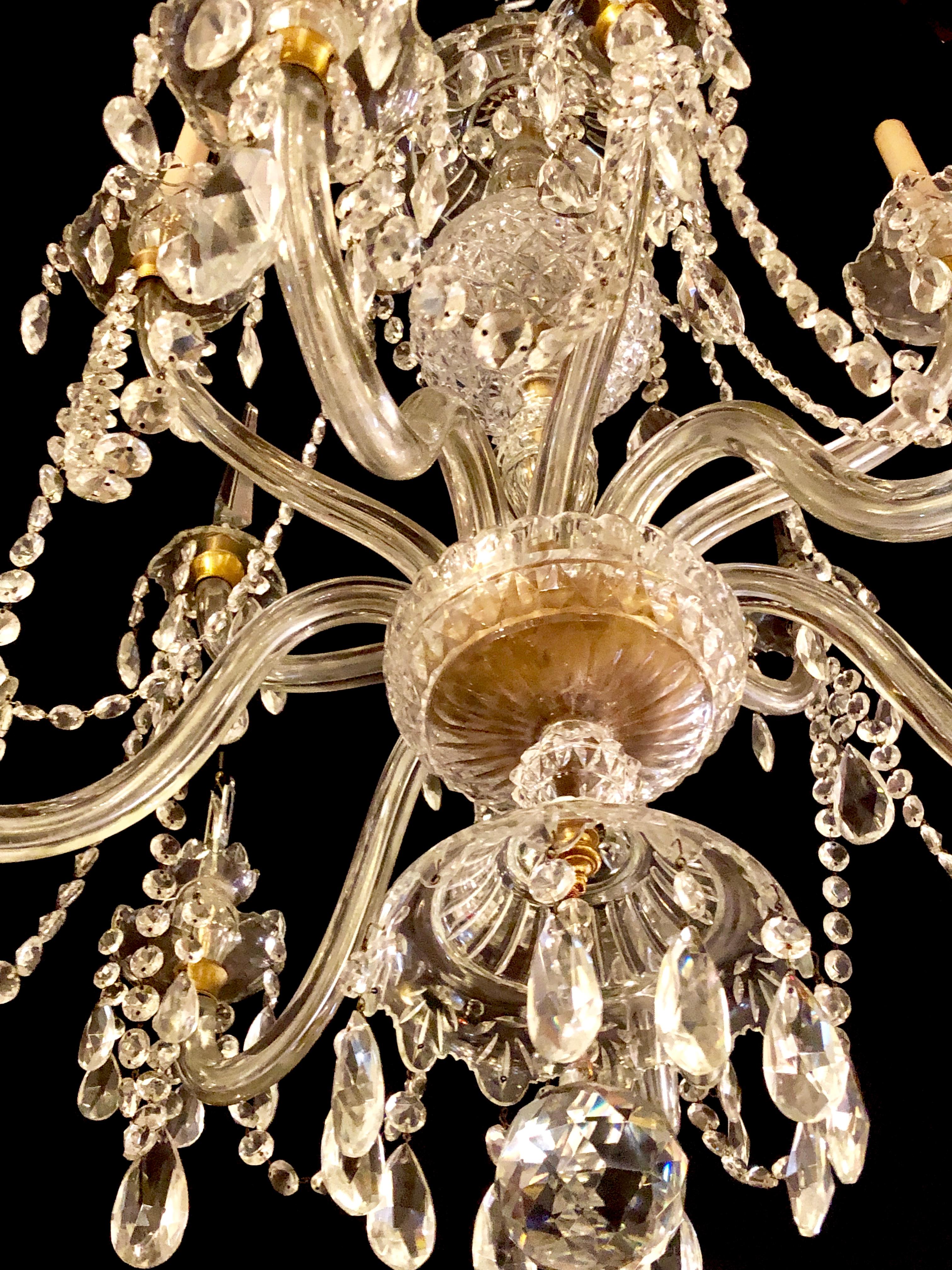 Waterford Style 1940 Cut Crystal Chandelier with Palatial Center Column Sphere 9