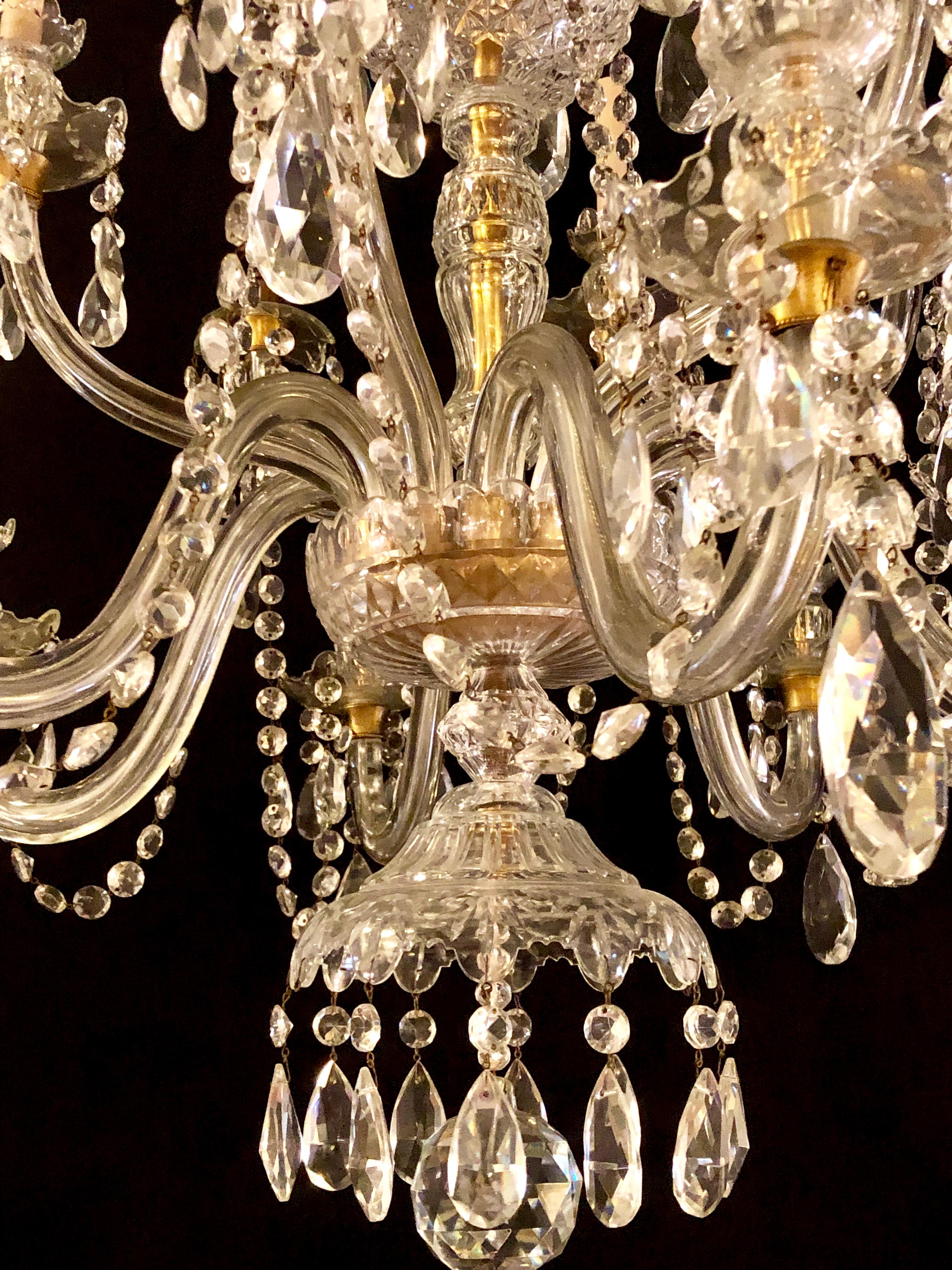 Waterford Style 1940 Cut Crystal Chandelier with Palatial Center Column Sphere 10