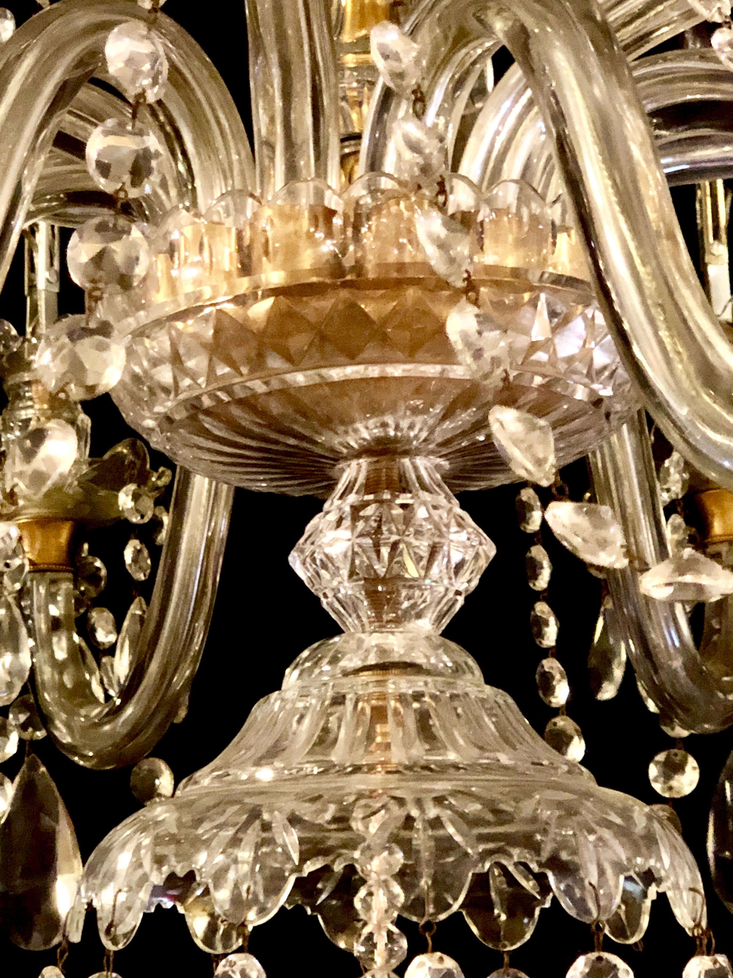 Neoclassical Waterford Style 1940 Cut Crystal Chandelier with Palatial Center Column Sphere