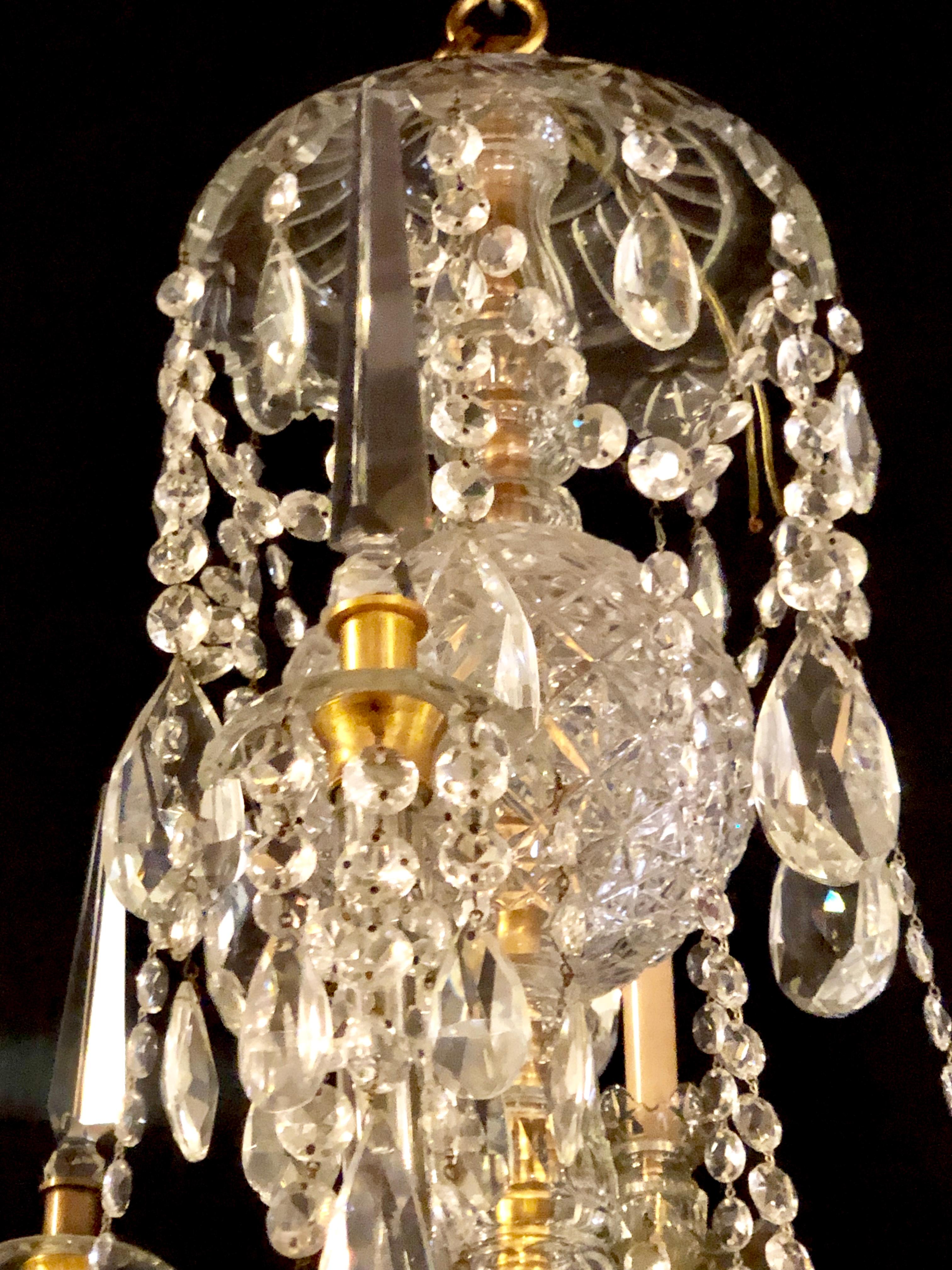 Waterford Style 1940 Cut Crystal Chandelier with Palatial Center Column Sphere In Good Condition In Stamford, CT