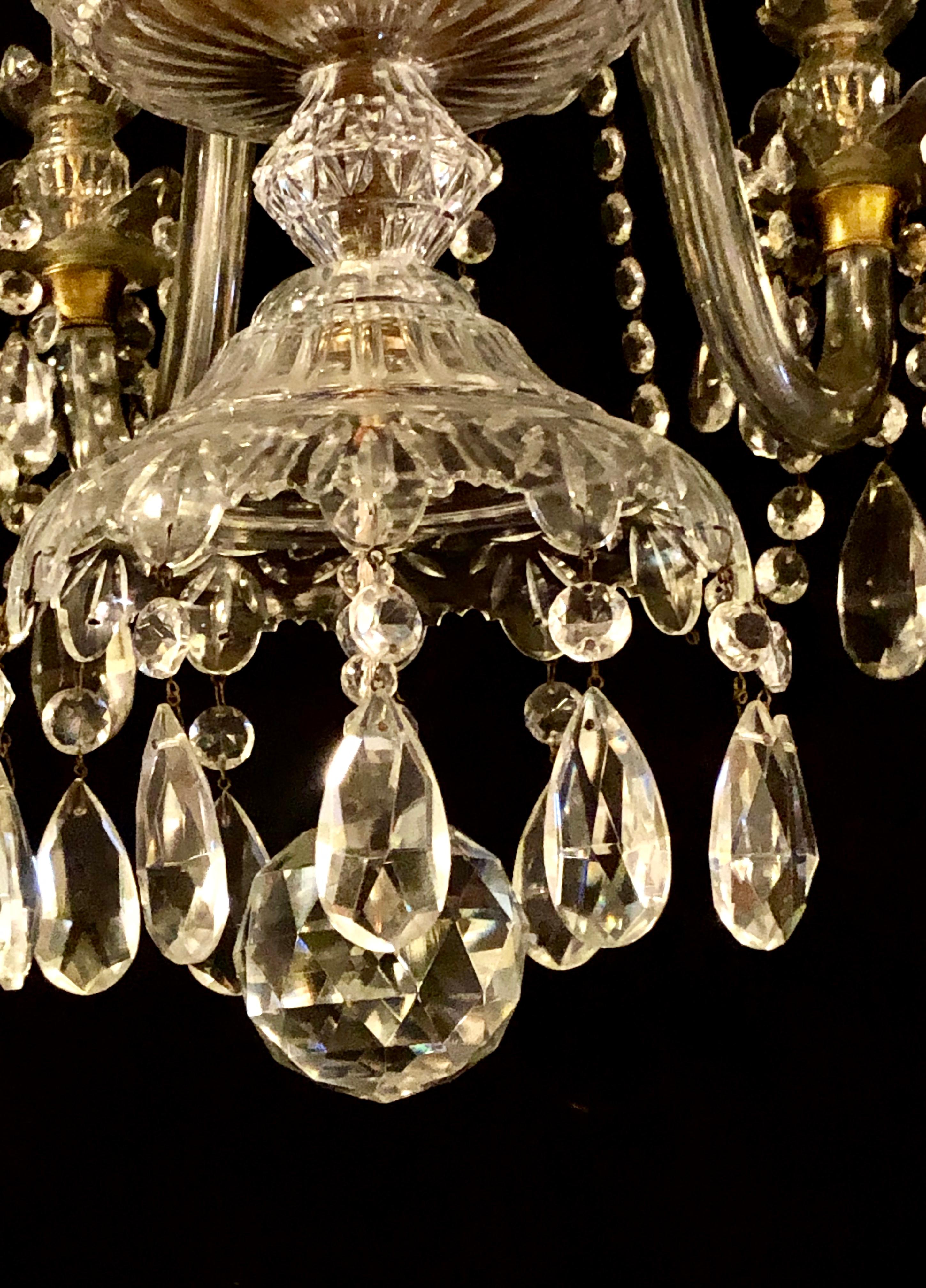 20th Century Waterford Style 1940 Cut Crystal Chandelier with Palatial Center Column Sphere