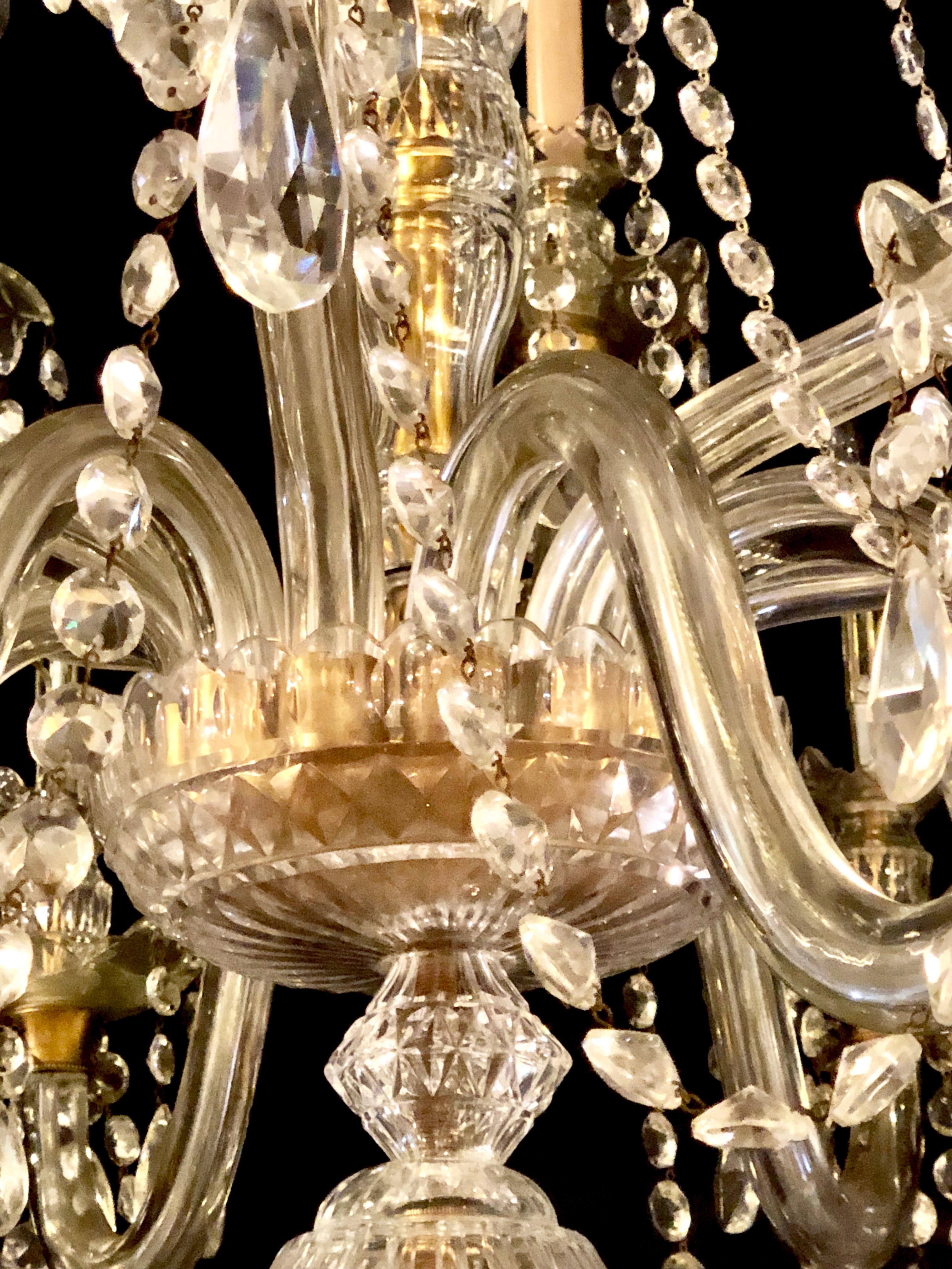 Waterford Style 1940 Cut Crystal Chandelier with Palatial Center Column Sphere 1