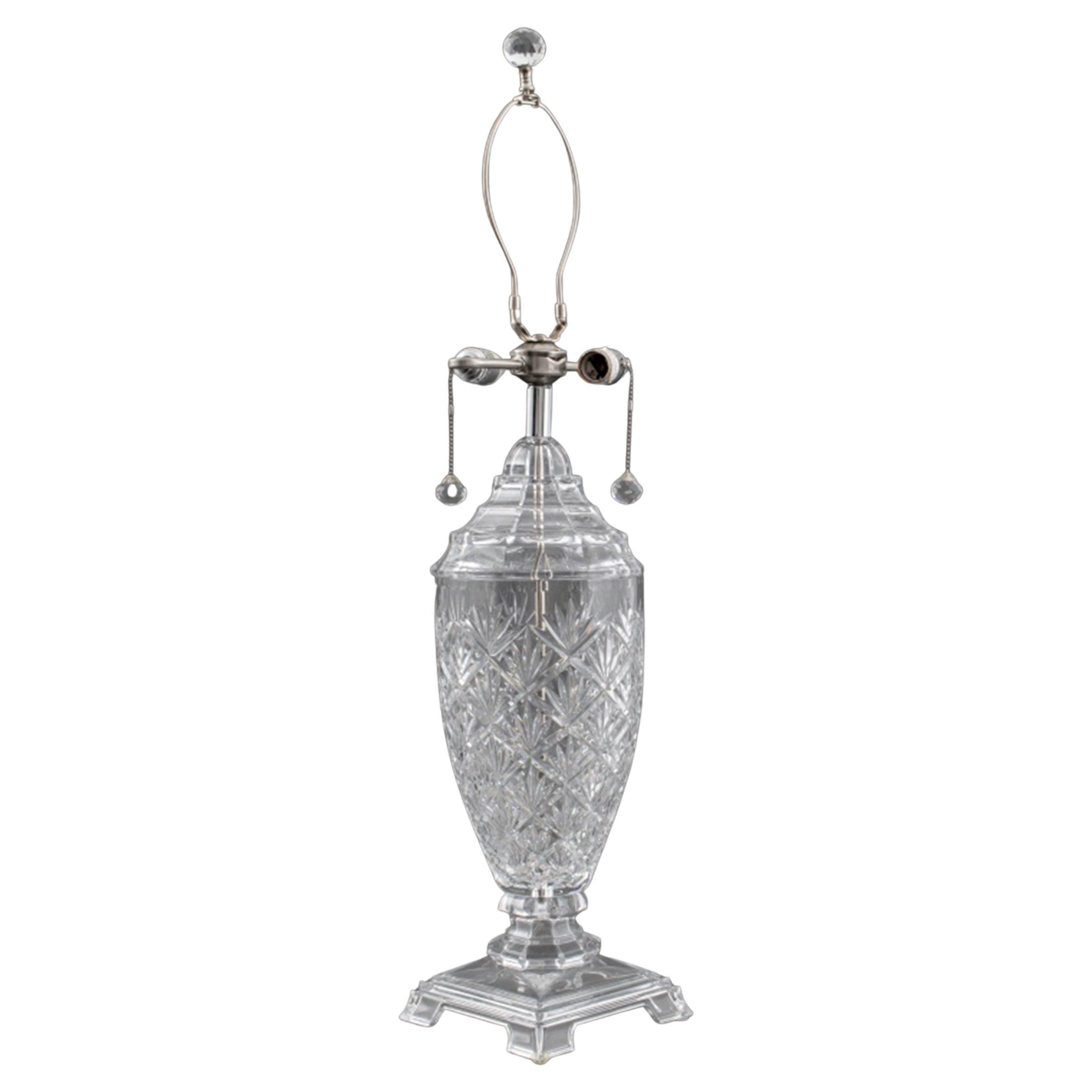 Waterford Style Classical Revival Cut Crystal Lamp For Sale