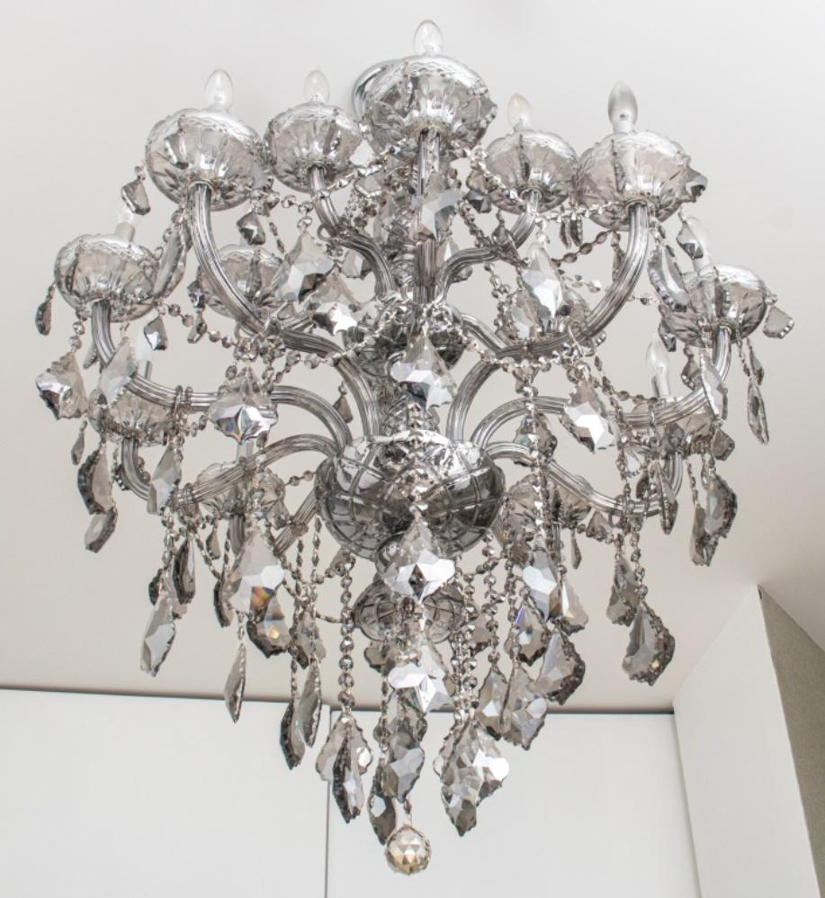 Baroque Revival Waterford Style Smoky Crystal 20 Arm Chandelier