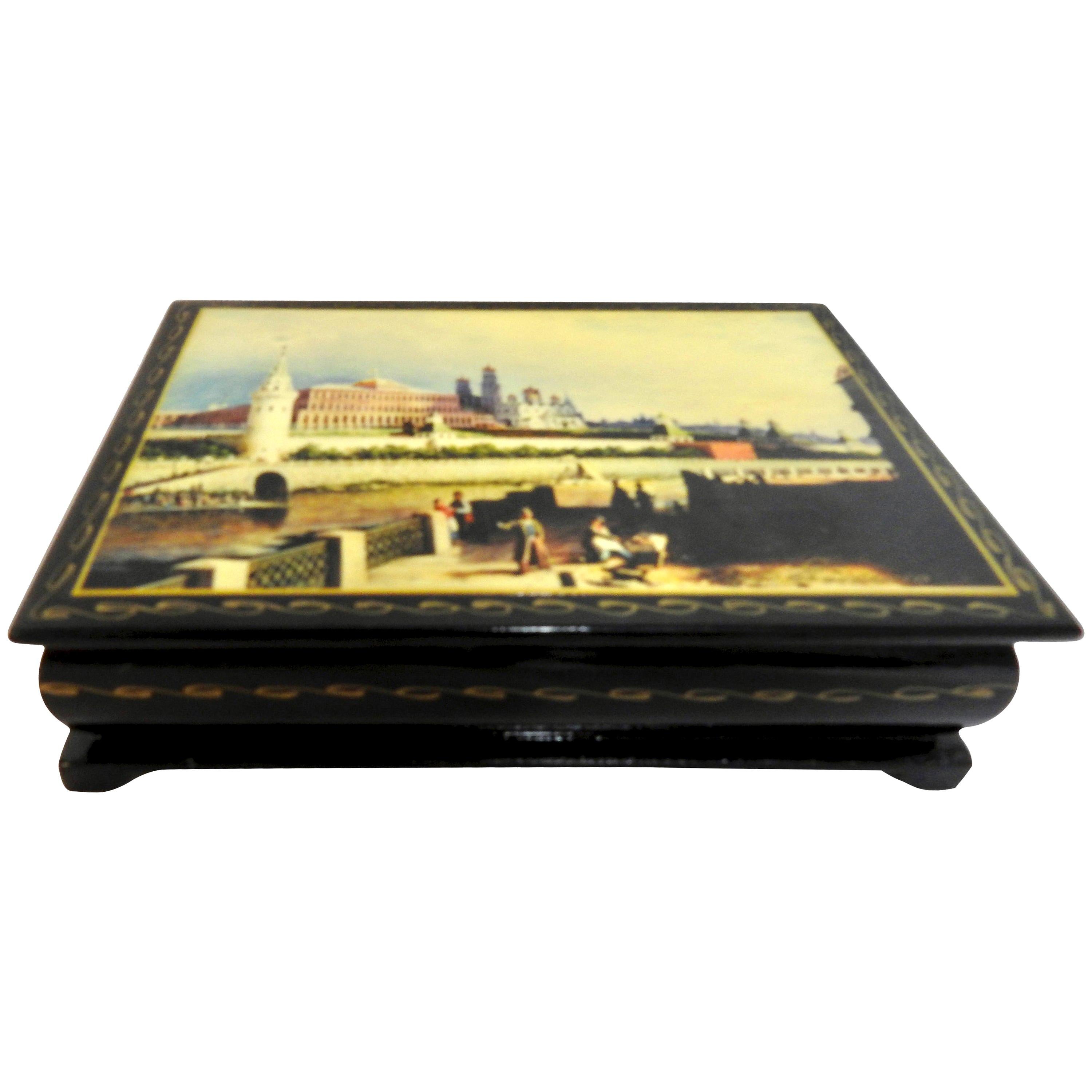 Waterfront at the Kremlin on a Russian Lacquer Box For Sale