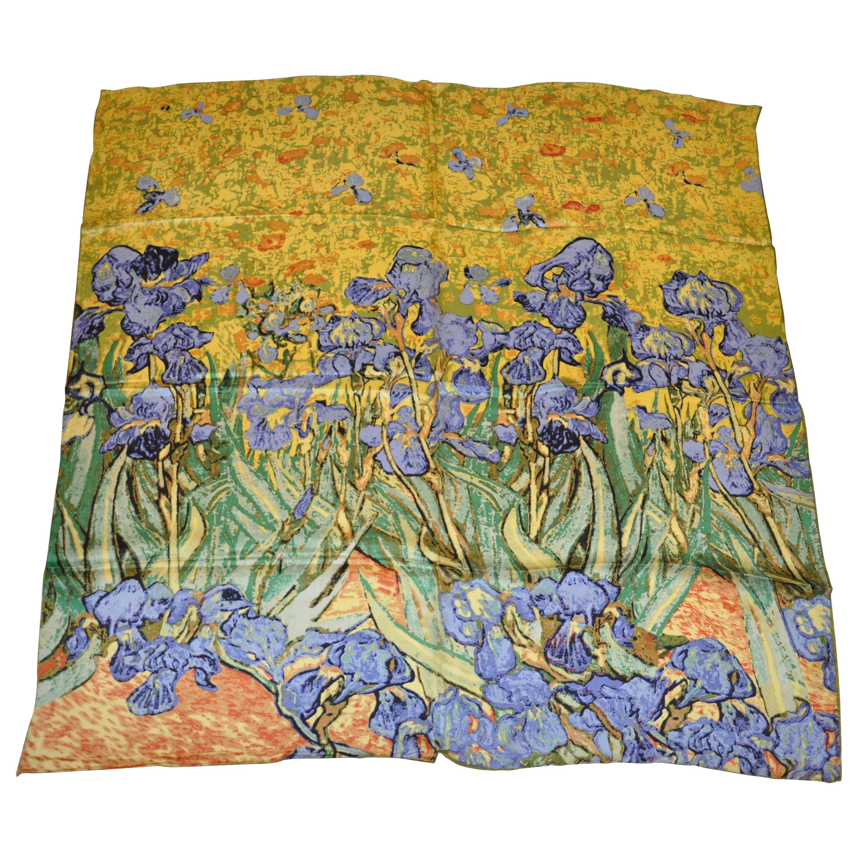 "Waterlilies" Silk Crepe Di Chine Scarf For Sale