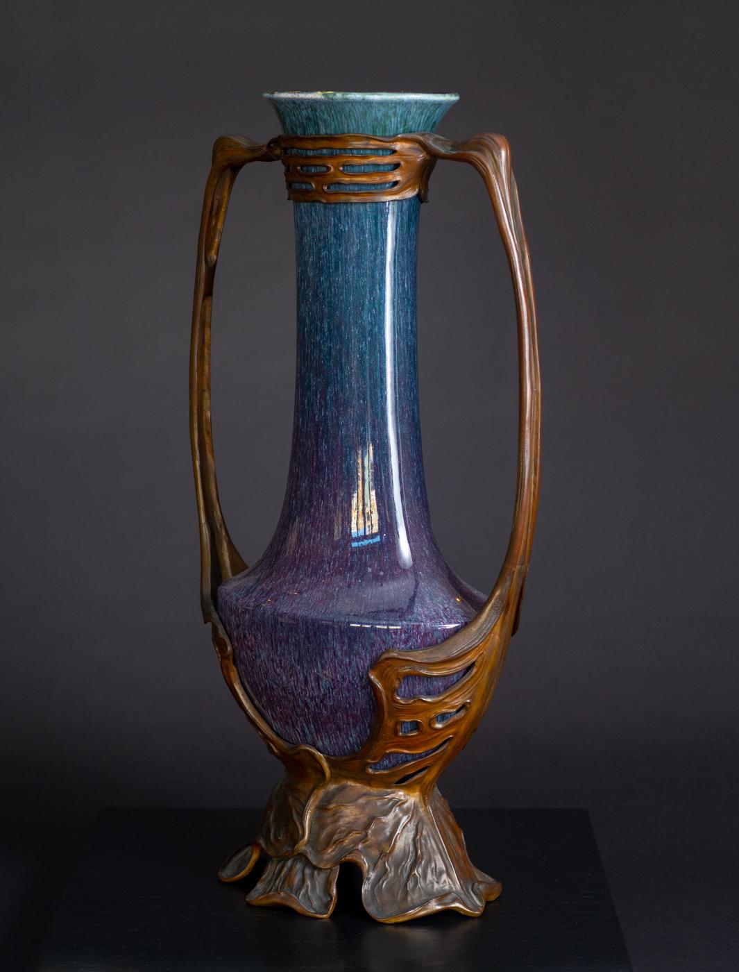 German Jugendstil Porcelain Waterlily Vase in Bronze Mount by Otto Eckmann For Sale