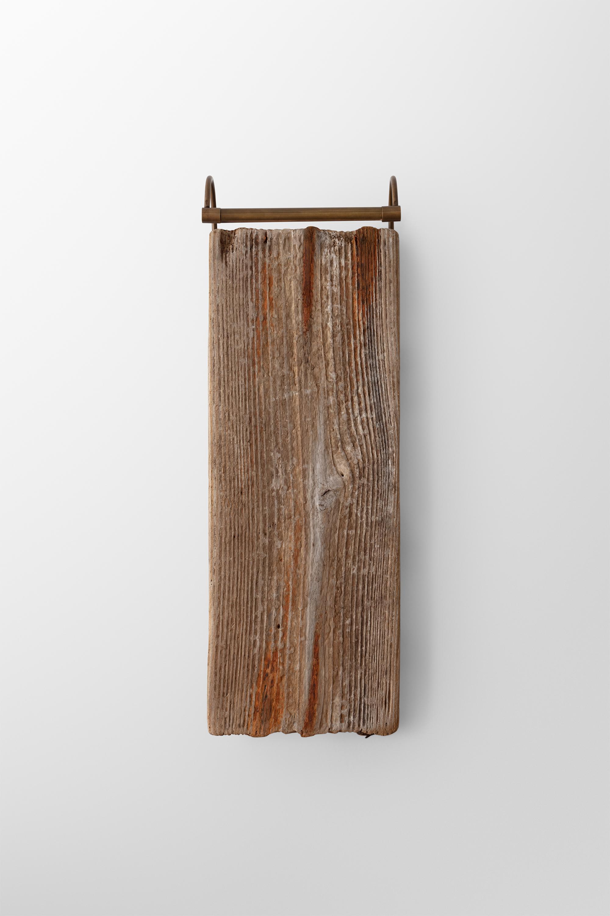 Modern Waterlogged, Found Wooden Sculpture with LED Sconce in Antique Finish For Sale