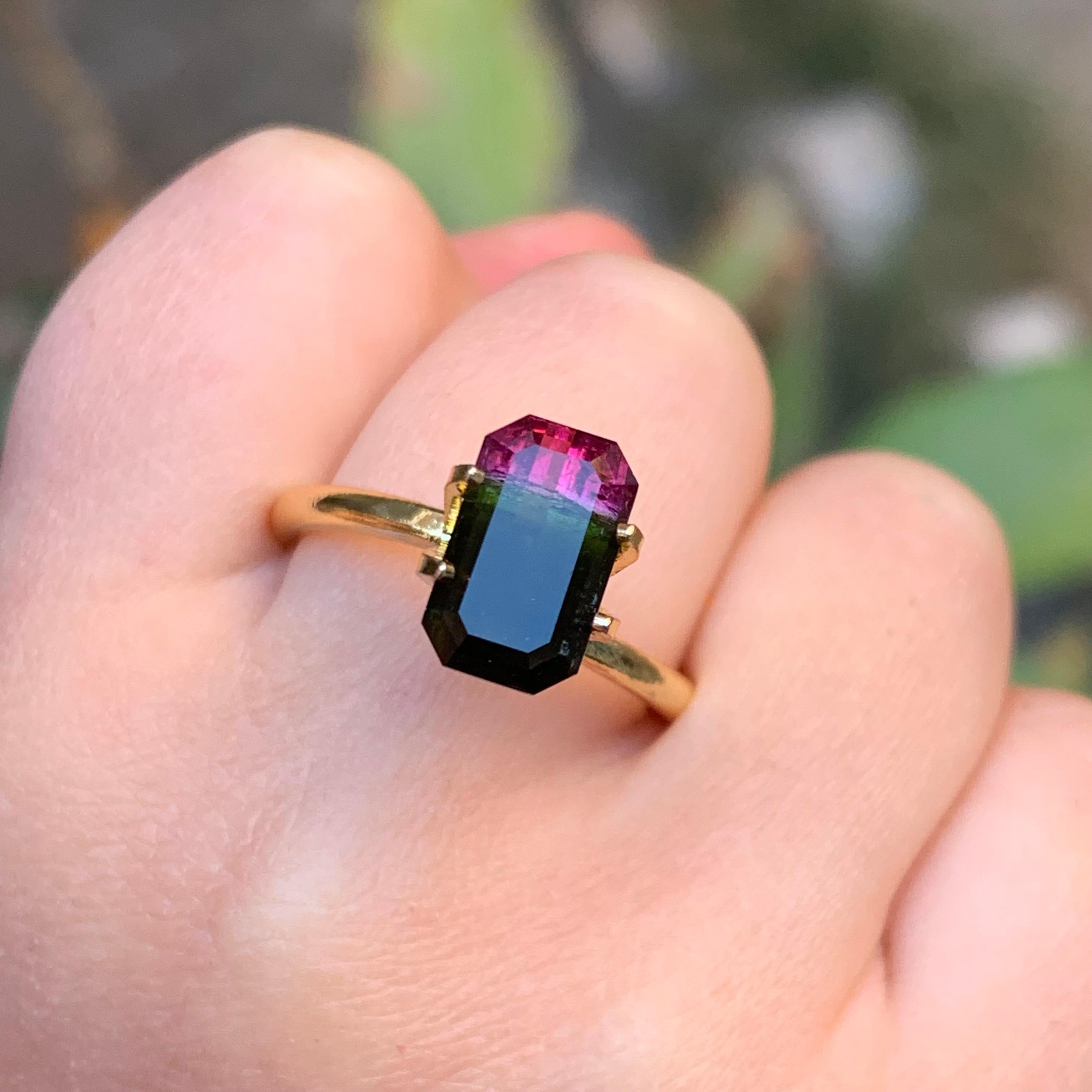 Waterman Bicolor Natural Tourmaline Ring Loose Gemstone 2.10Ct Emerald Cut Jewel For Sale 6
