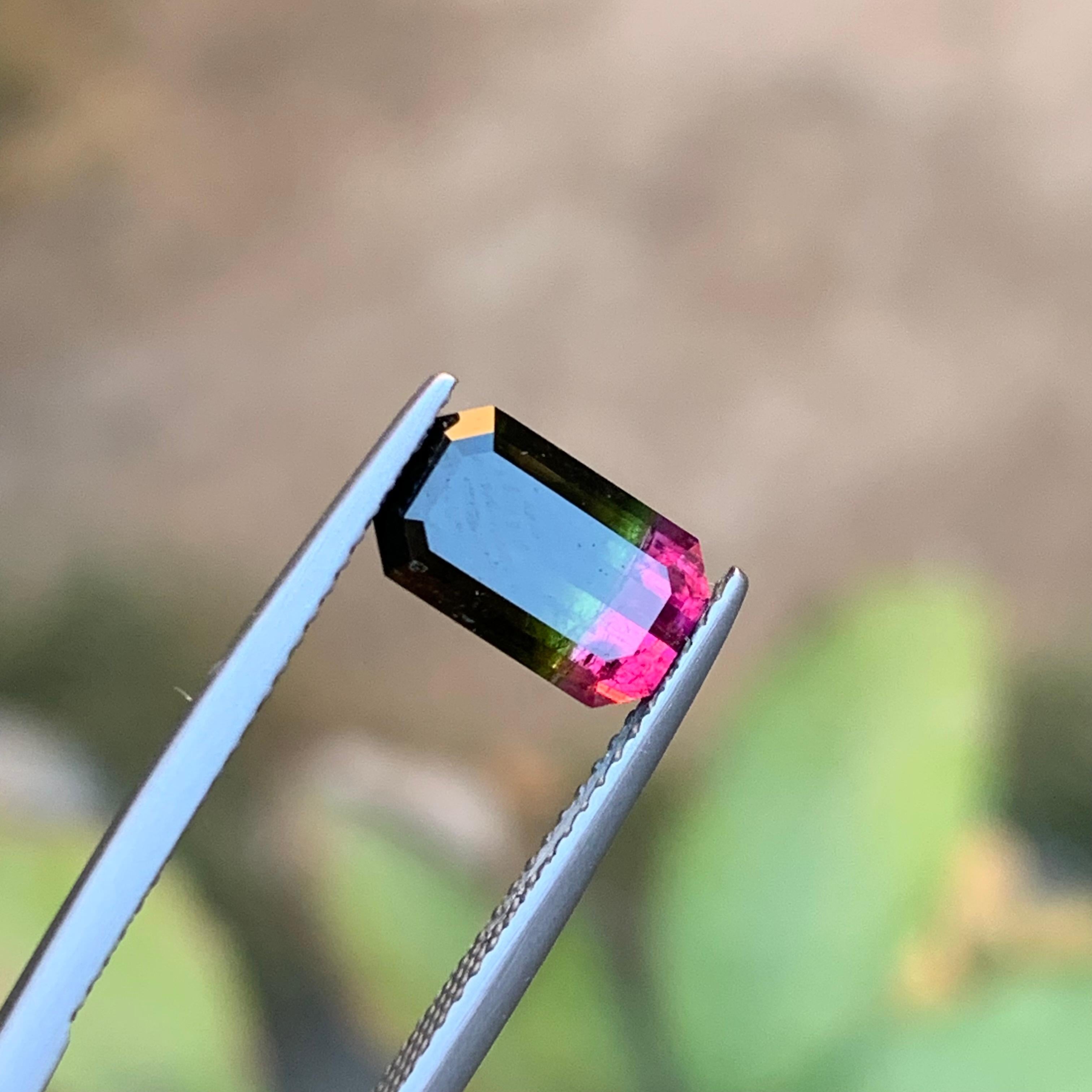 Waterman Bicolor Natural Tourmaline Ring Loose Gemstone 2.10Ct Emerald Cut Jewel For Sale 4