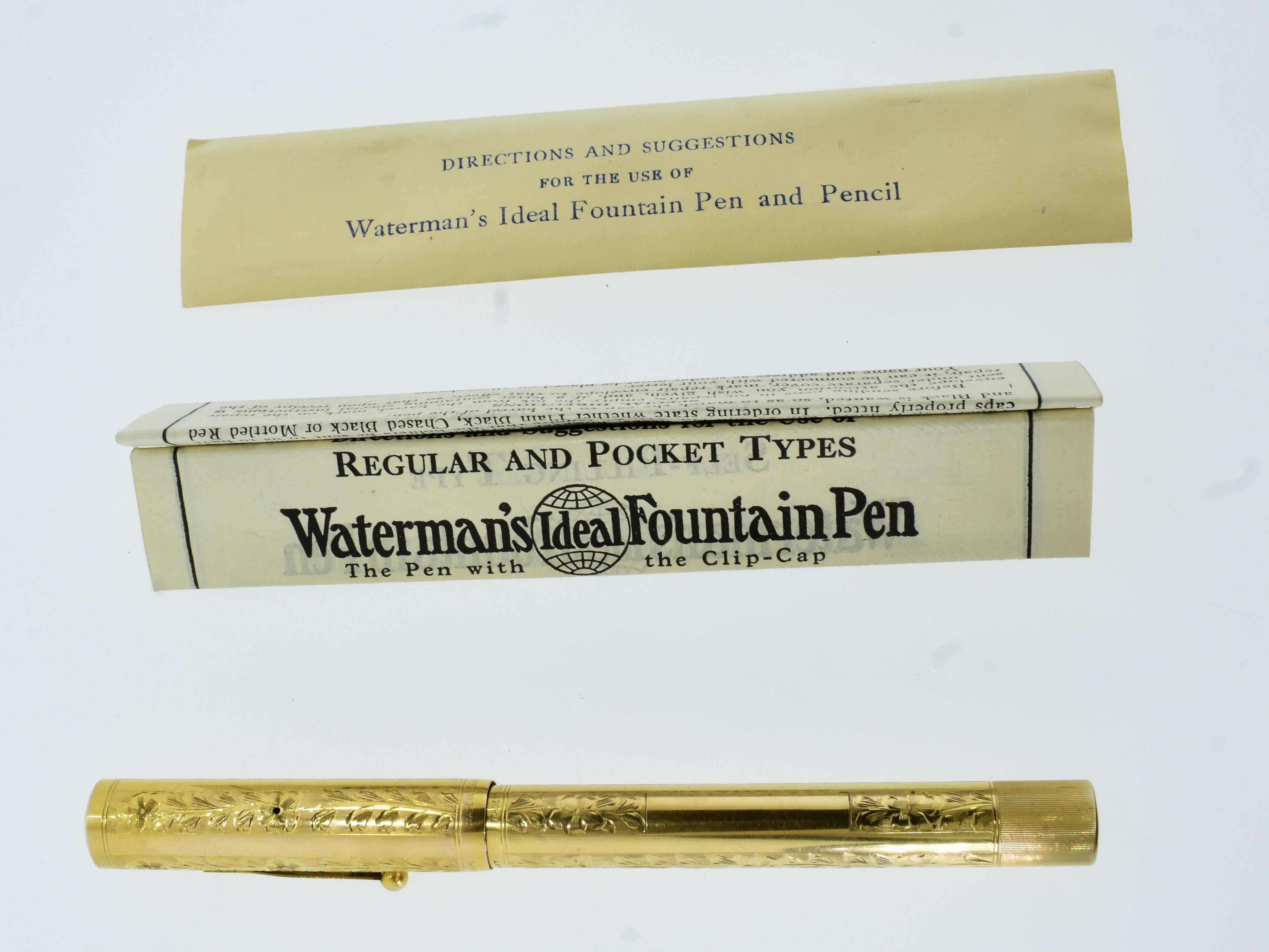Waterman's 14K Fountain Pen with Original Box and Papers, c. 1915. For Sale 11