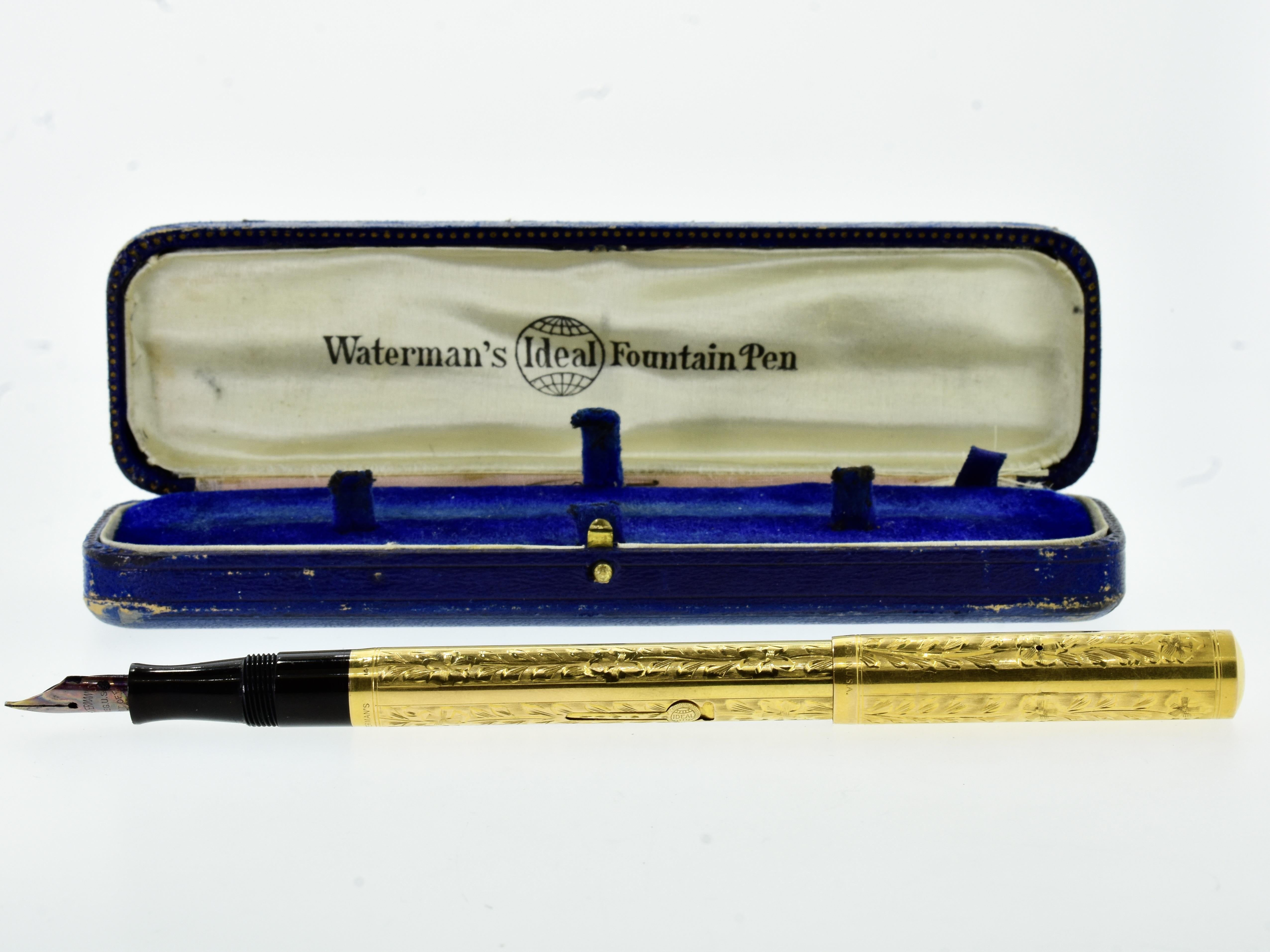 Waterman's 14K Fountain Pen with Original Box and Papers, c. 1915. For Sale 2