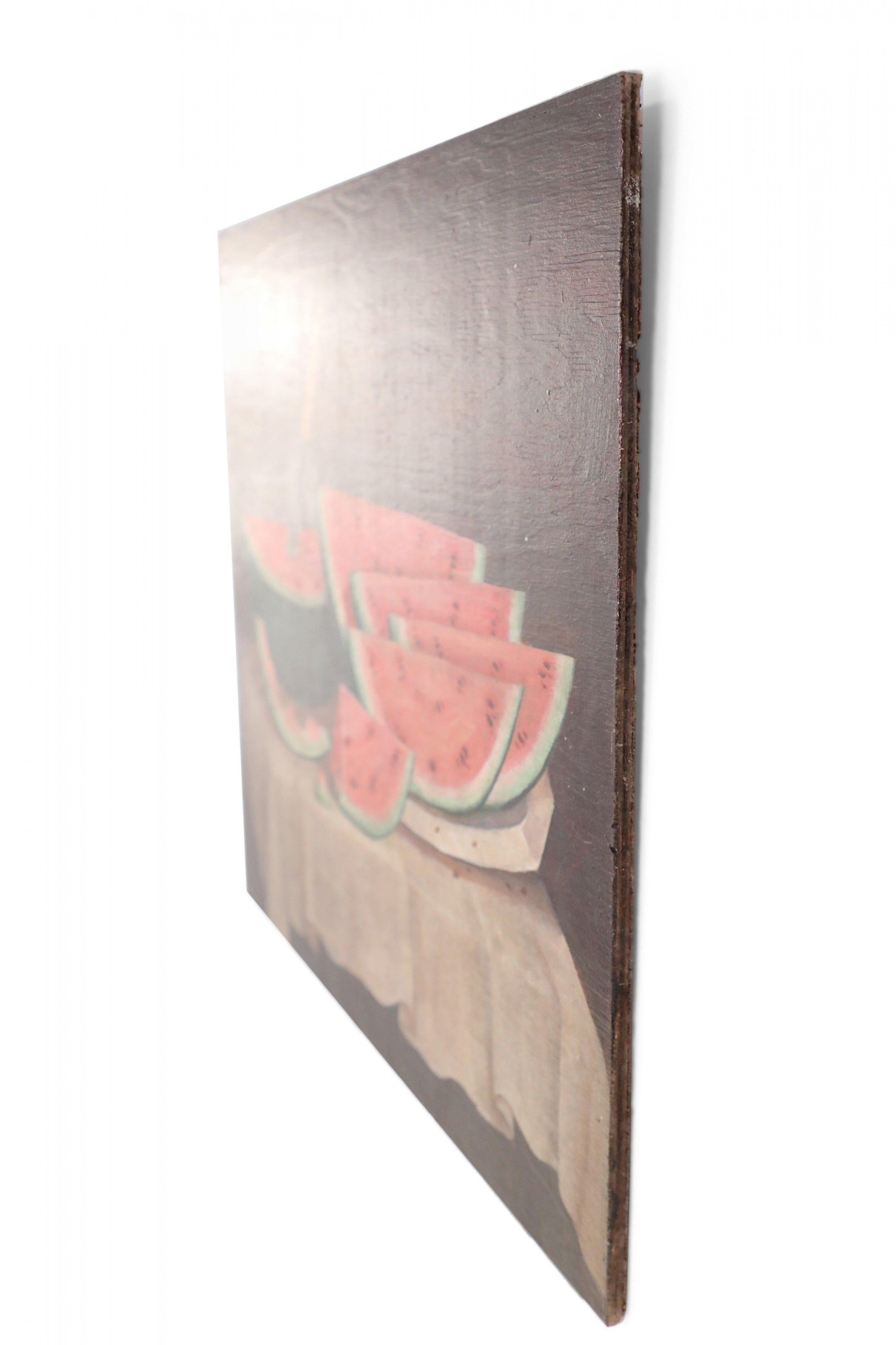 Mid-Century moderno Pittura di natura morta con anguria e coltello su Wood in vendita