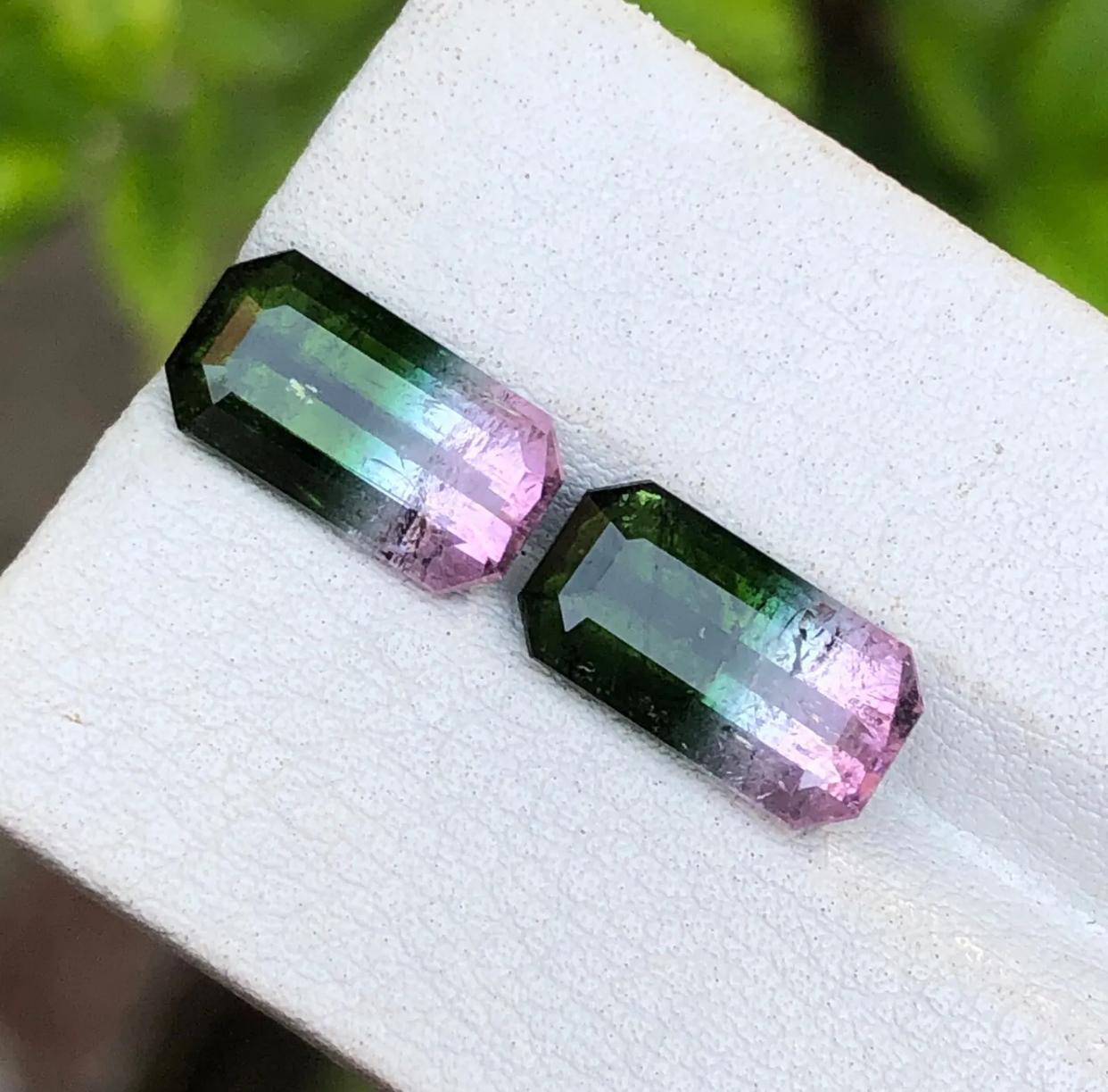 Watermelon Bicolor Darkish Green & Pink Tourmaline Gemstone Pair 7.05Ct-Earrings For Sale 2