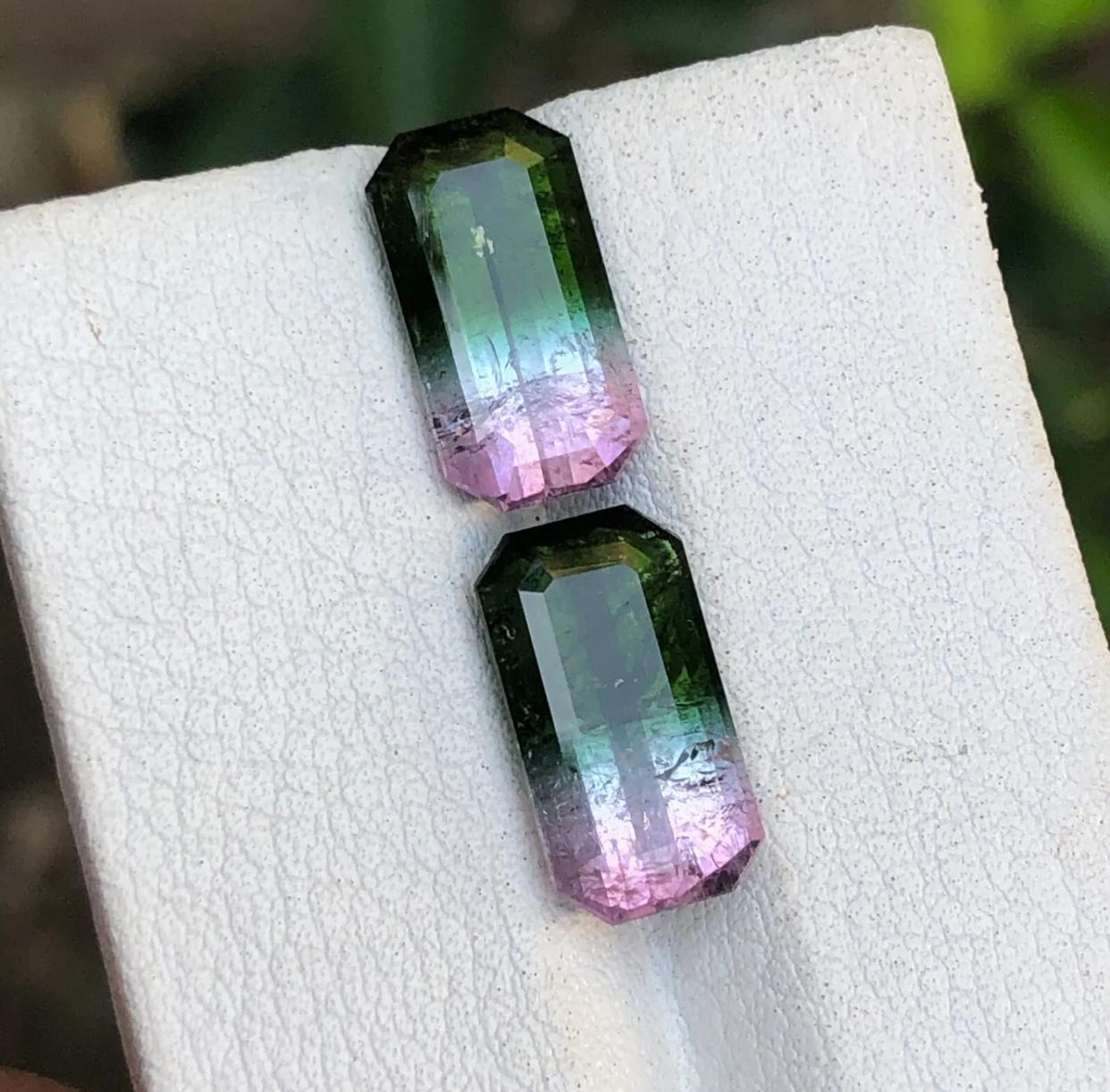 Watermelon Bicolor Darkish Green & Pink Tourmaline Gemstone Pair 7.05Ct-Earrings For Sale 3