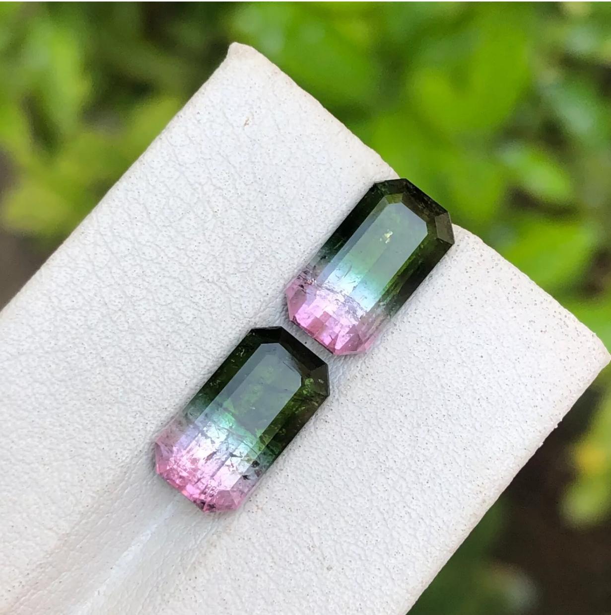 Contemporary Watermelon Bicolor Darkish Green & Pink Tourmaline Gemstone Pair 7.05Ct-Earrings For Sale
