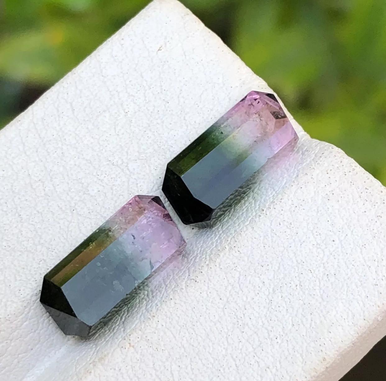 Women's or Men's Watermelon Bicolor Darkish Green & Pink Tourmaline Gemstone Pair 7.05Ct-Earrings For Sale