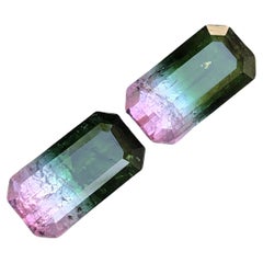 Par de gemas de turmalina verde oscuro y rosa sandía bicolor Pendientes de 7,05 Ct