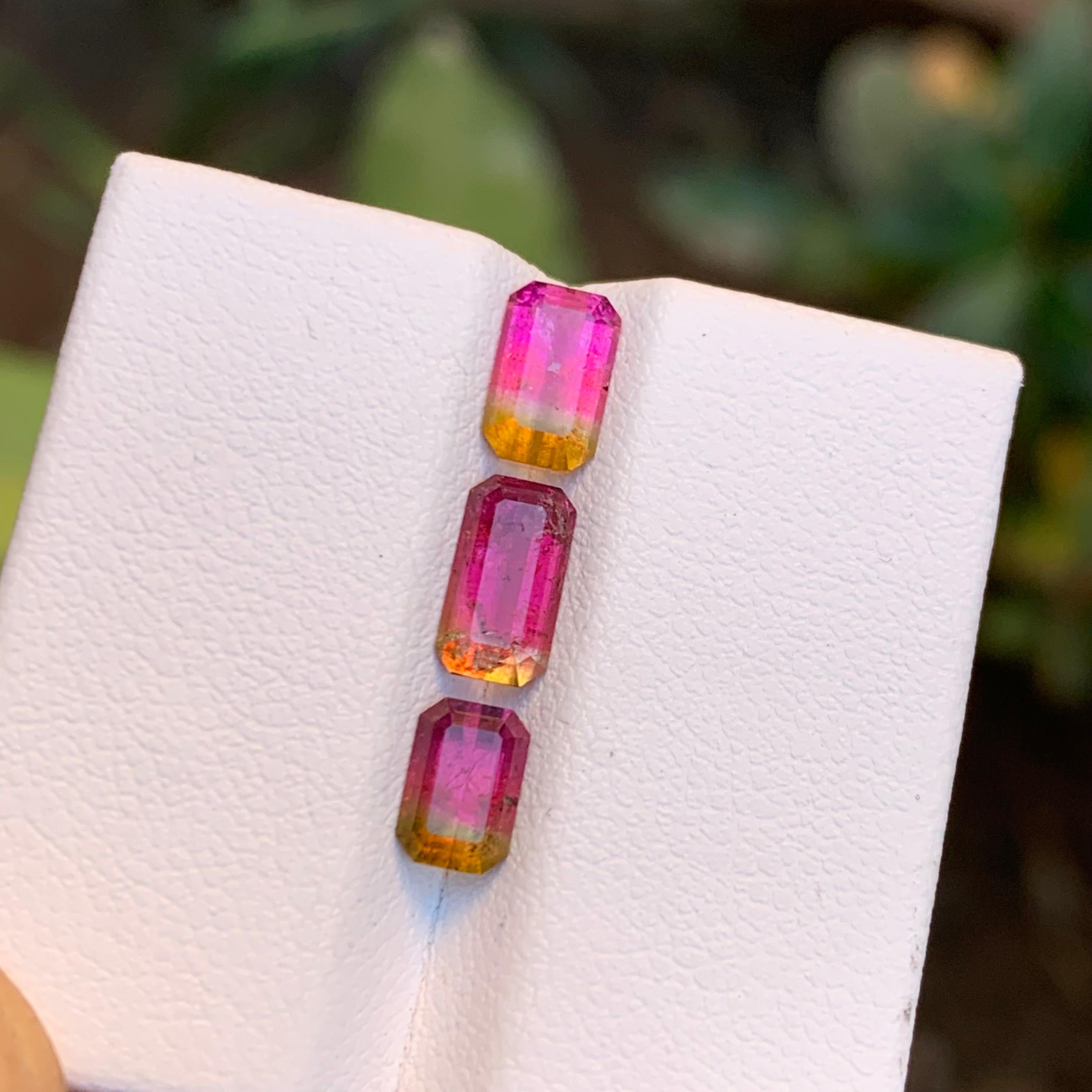 Emerald Cut Watermelon Bicolor Green & Pink Natural Tourmaline (Elbaite) Gemstones, 2.60 Ct For Sale