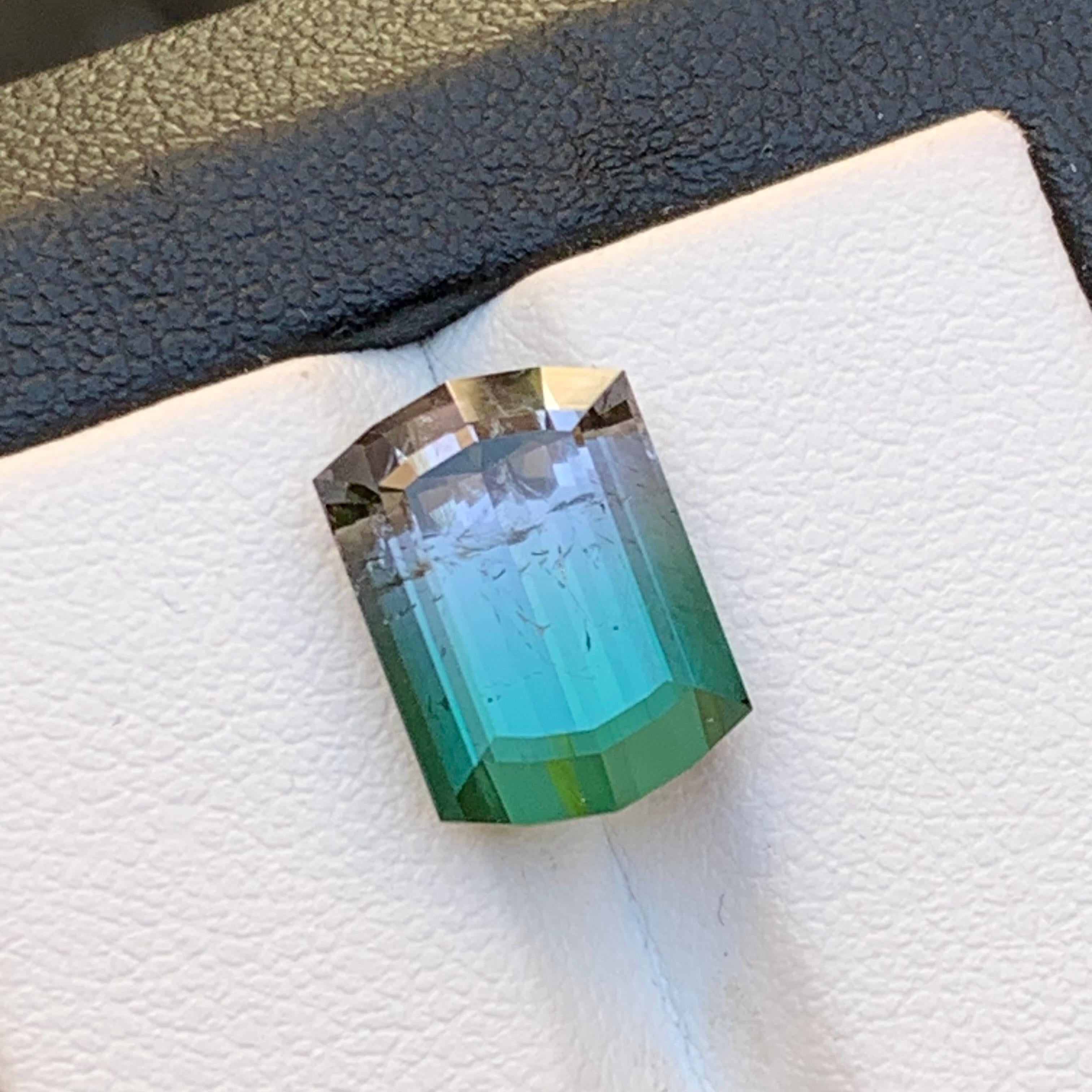 Emerald Cut Watermelon Bicolor Natural Tourmaline Ring Loose Gemstone 7.35 Ct for Jewelry For Sale
