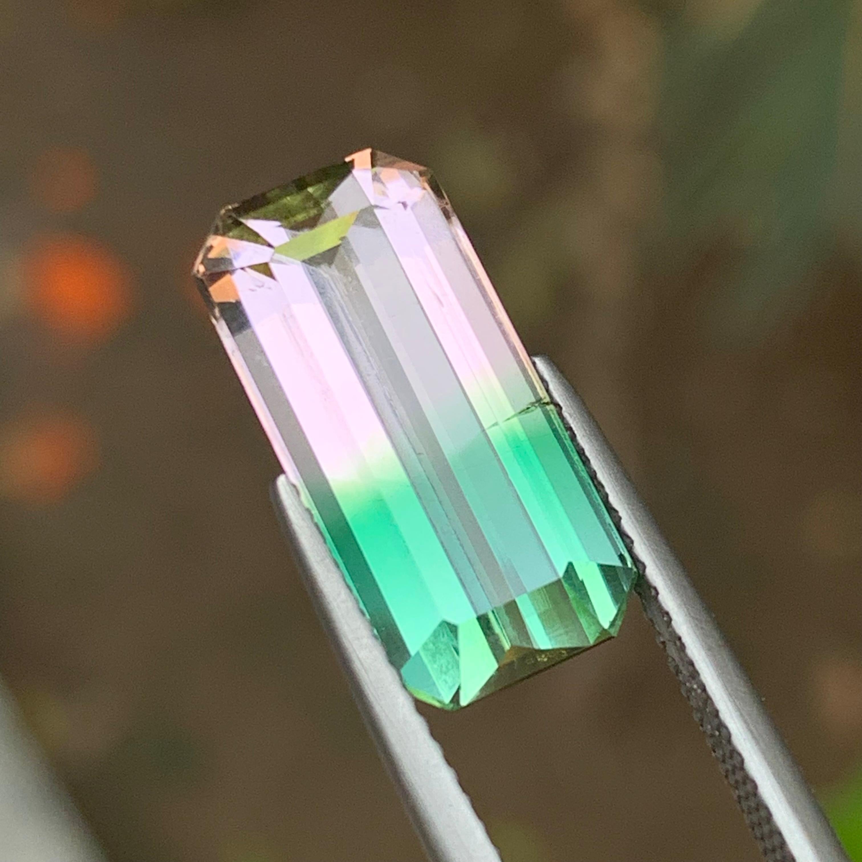 Bague tourmaline naturelle melon bicolore taille émeraude de 8.15 carats en vente 6