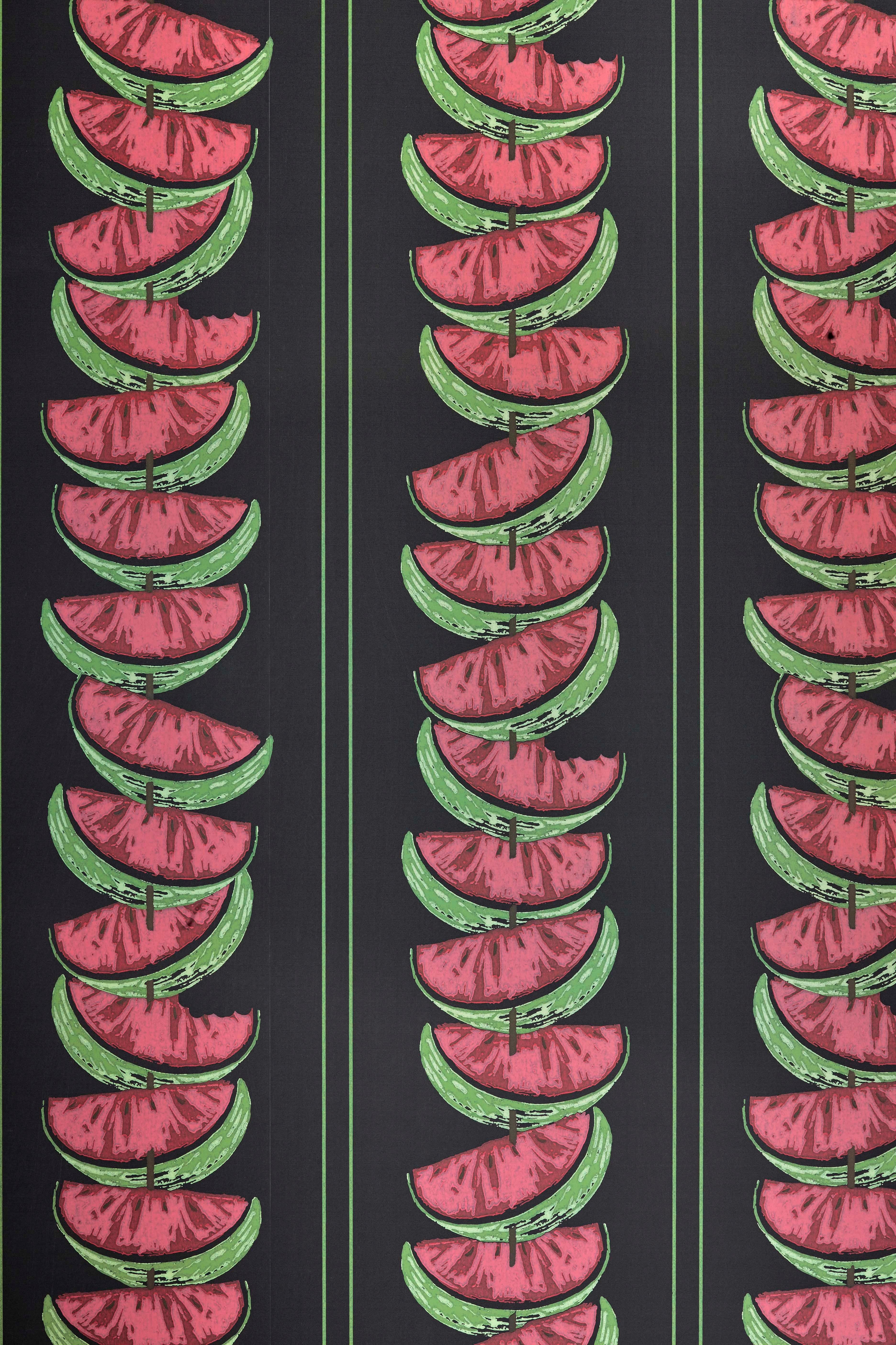 'Watermelon' Contemporary, Traditional Wallpaper in Charcoal In New Condition For Sale In Pewsey, Wiltshire
