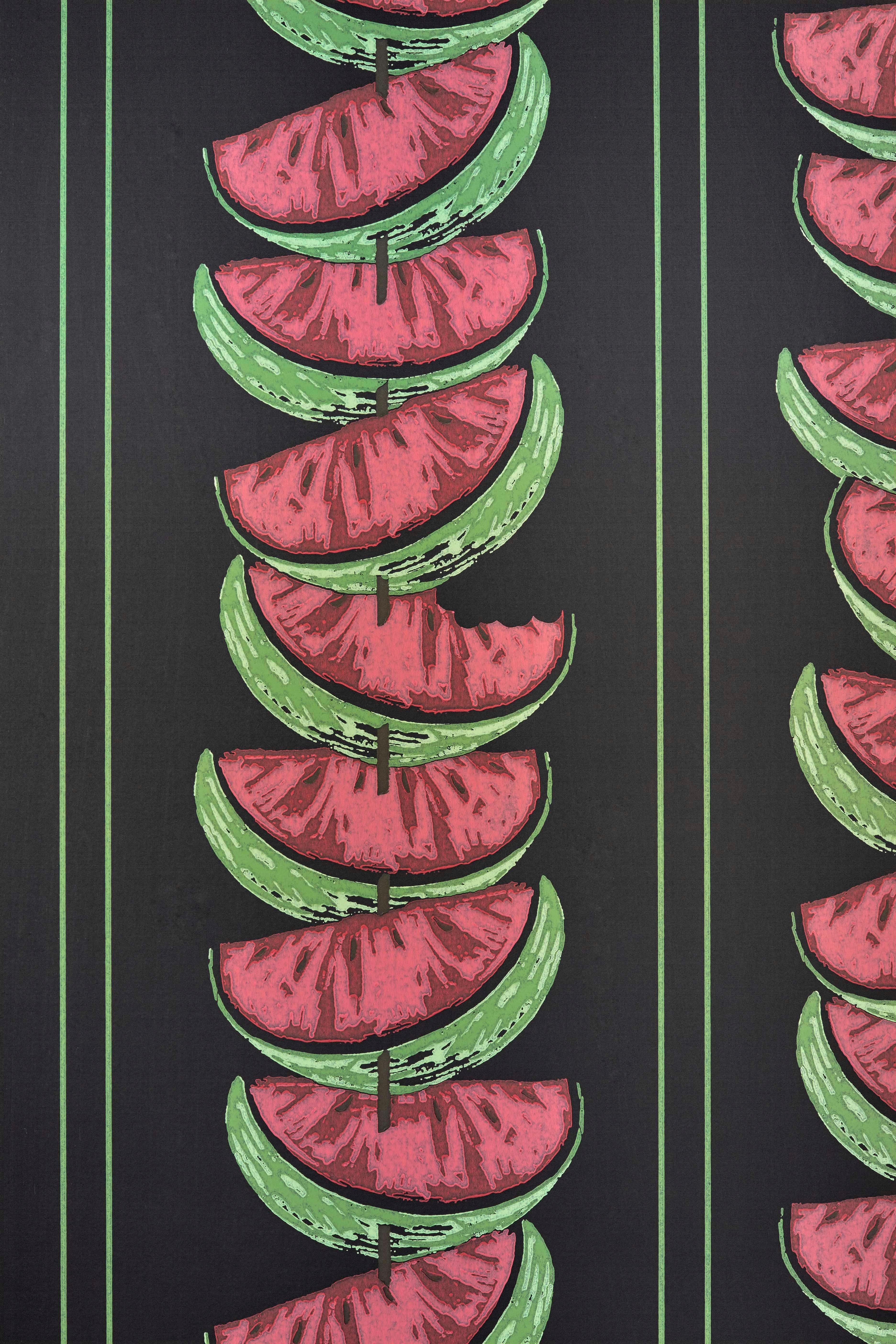 Paper 'Watermelon' Contemporary, Traditional Wallpaper in Charcoal For Sale