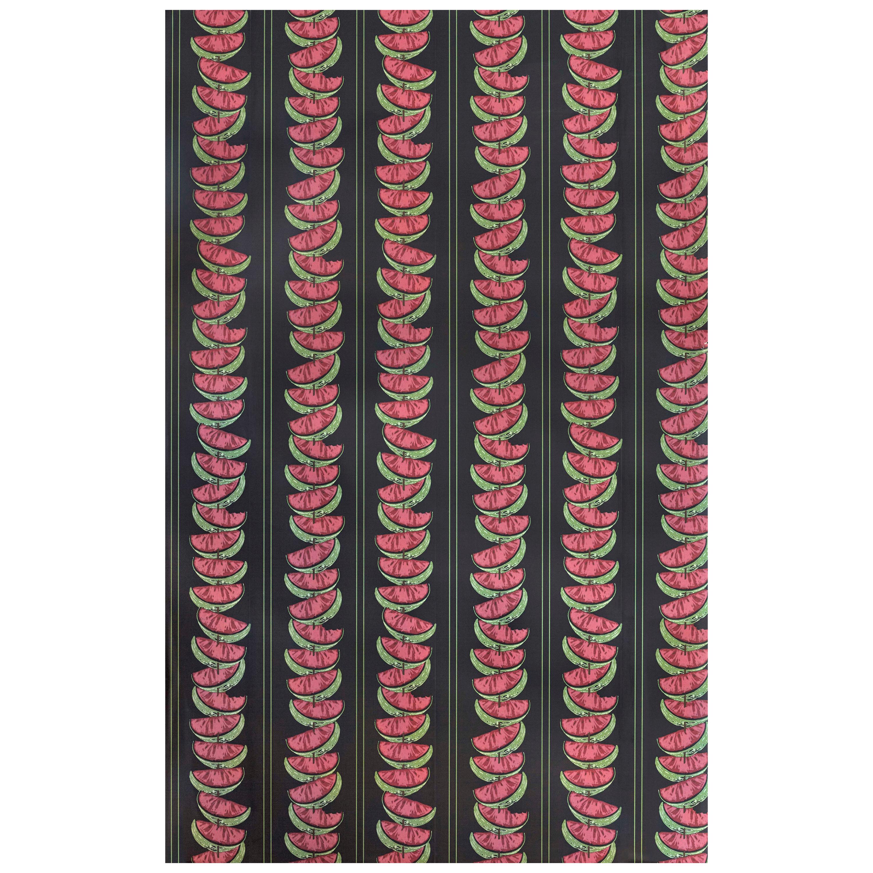 'Watermelon' Contemporary, Traditional Wallpaper in Charcoal For Sale