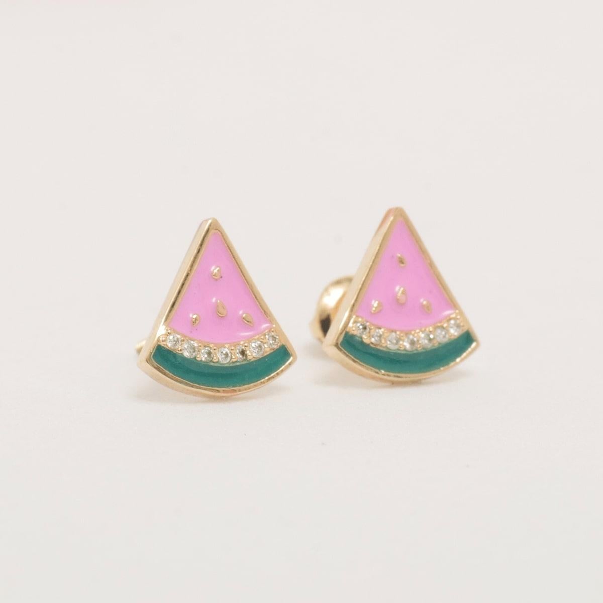 Orecchini con diamanti Watermelon in oro massiccio 14K (certificati) in vendita 2