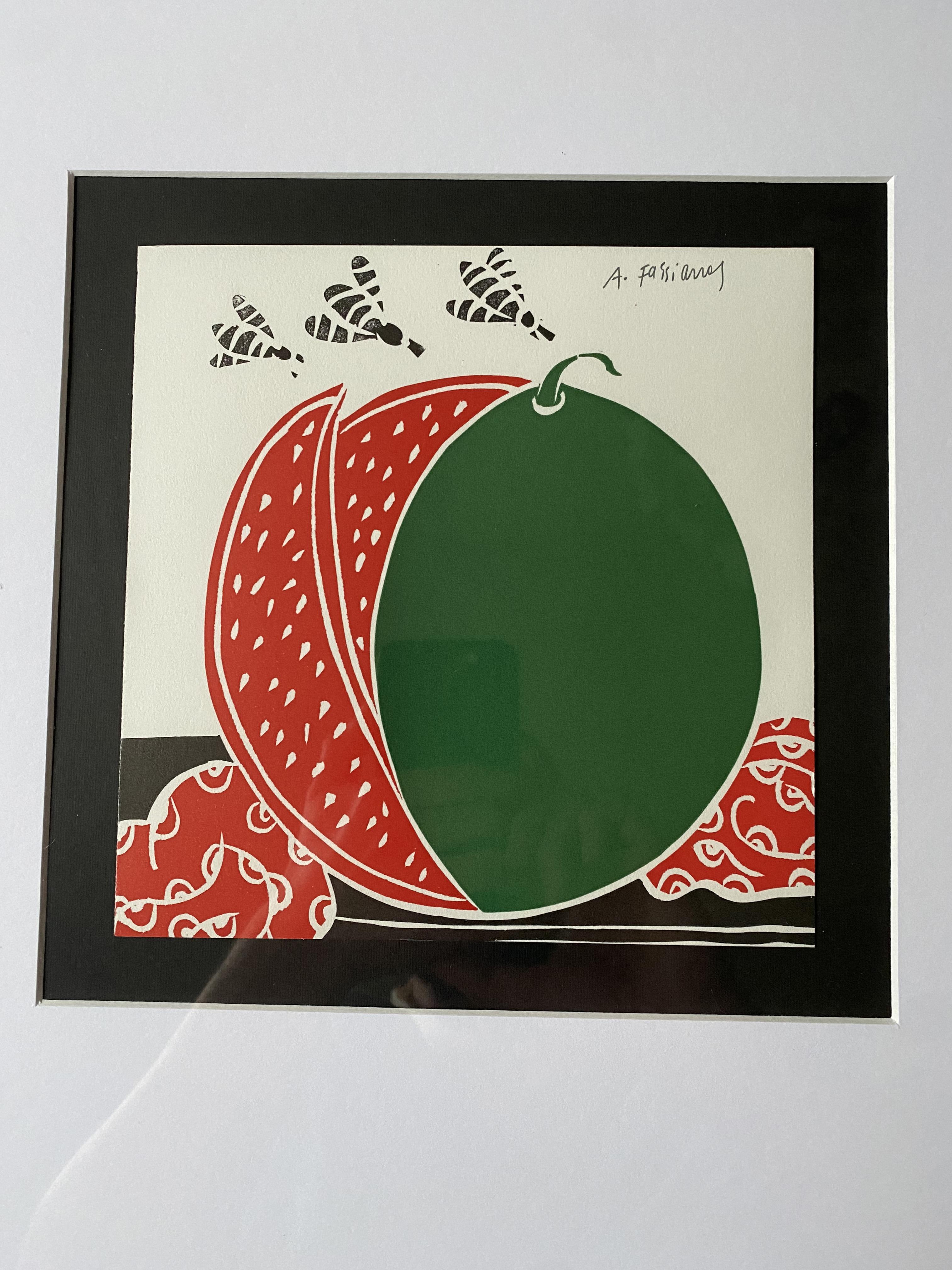Linotipo de sandía (litografía) de Alekos Fassianos, años 90 - 2000 Papel en venta