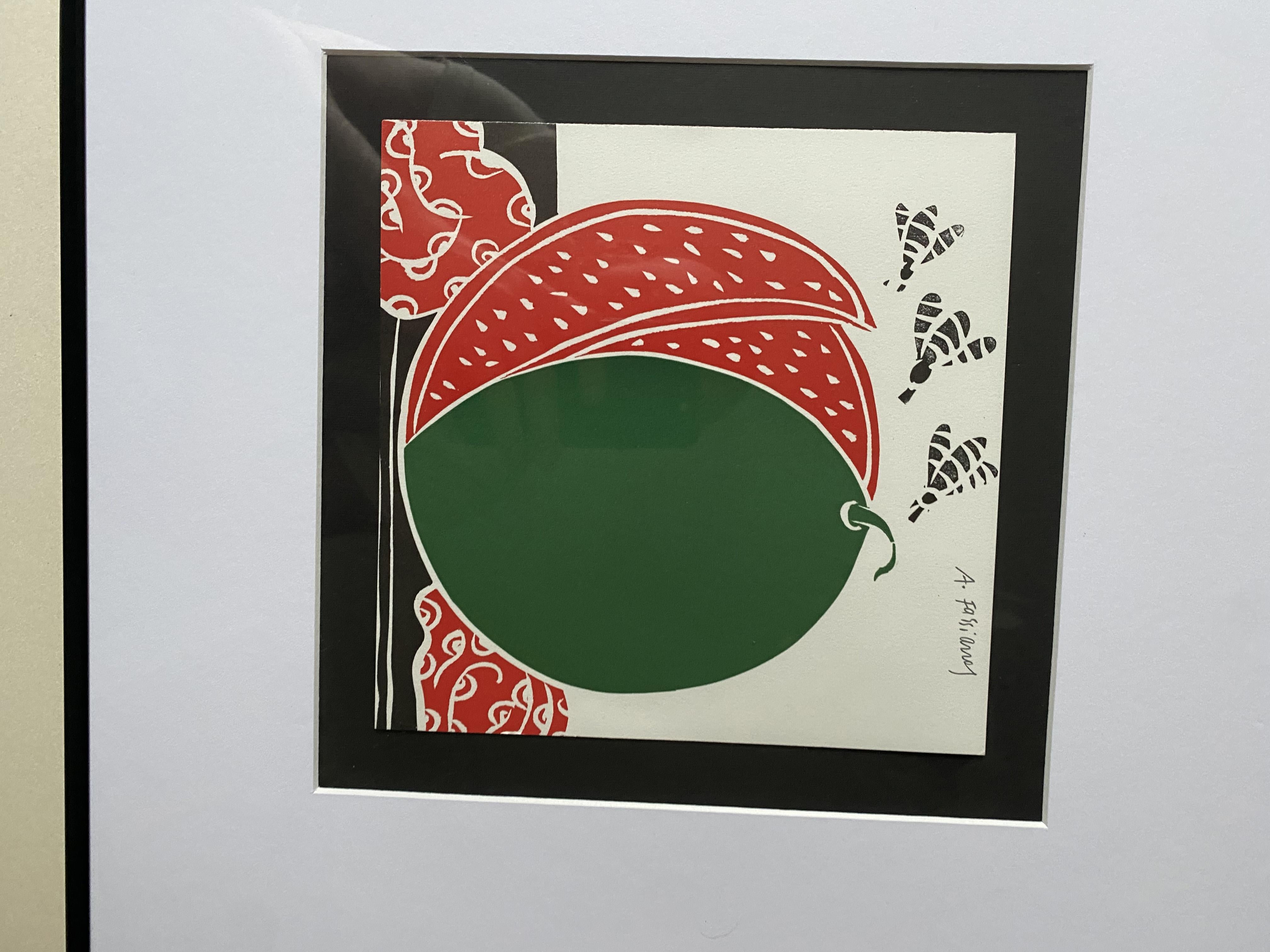 Linotipo de sandía (litografía) de Alekos Fassianos, años 90 - 2000 en venta 1
