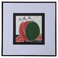 Impression lino-gravée melon d'eau par Alekos Fassianos, années 1990 - 2000